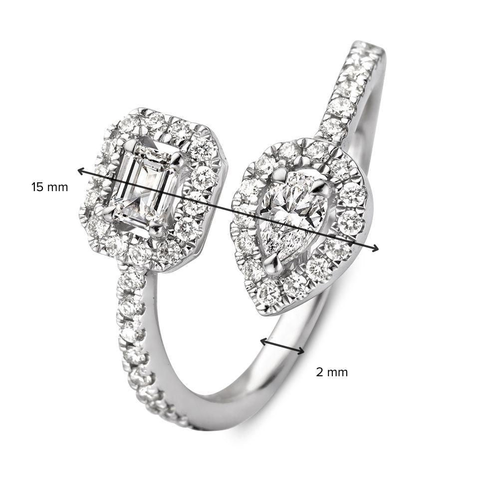 Witgouden Ring met Diamanten – 0,68 Caraat – Emerald & Peergeslepen Diamanten