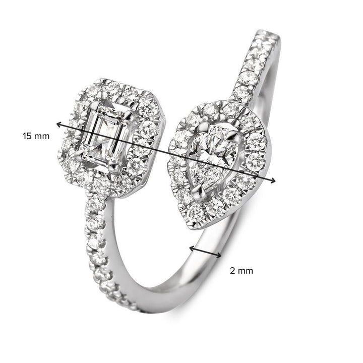 Witgouden Ring met Diamanten – 0,68 Caraat – Emerald & Peergeslepen Diamanten
