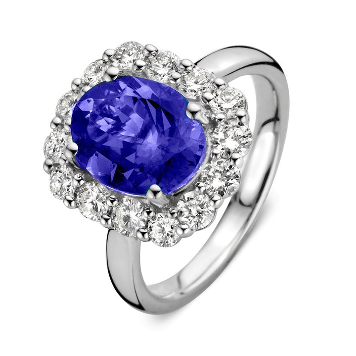 Elegant White Gold Tanzanite and Diamond Halo Ring – 2.80 Carat Tanzanite