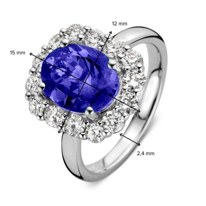 Elegant White Gold Tanzanite and Diamond Halo Ring – 2.80 Carat Tanzanite