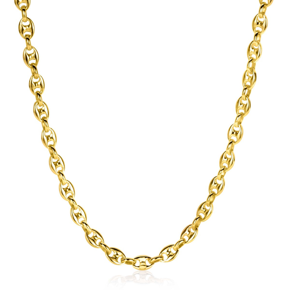 Gouden ketting met een schakelontwerp en een glanzende afwerking.