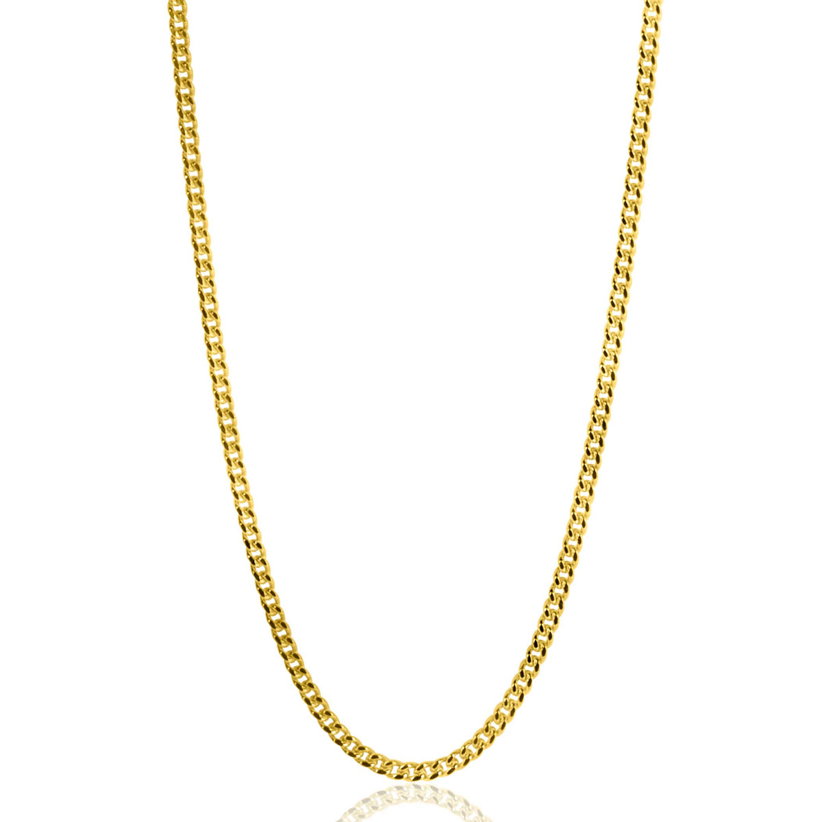 Een Zinzi Ketting Goud Zglg42 1 ketting, met kleine in elkaar grijpende schakels, wordt getoond op een witte achtergrond. De gourmetketting loopt elegant, wat het minimalistische ontwerp benadrukt.