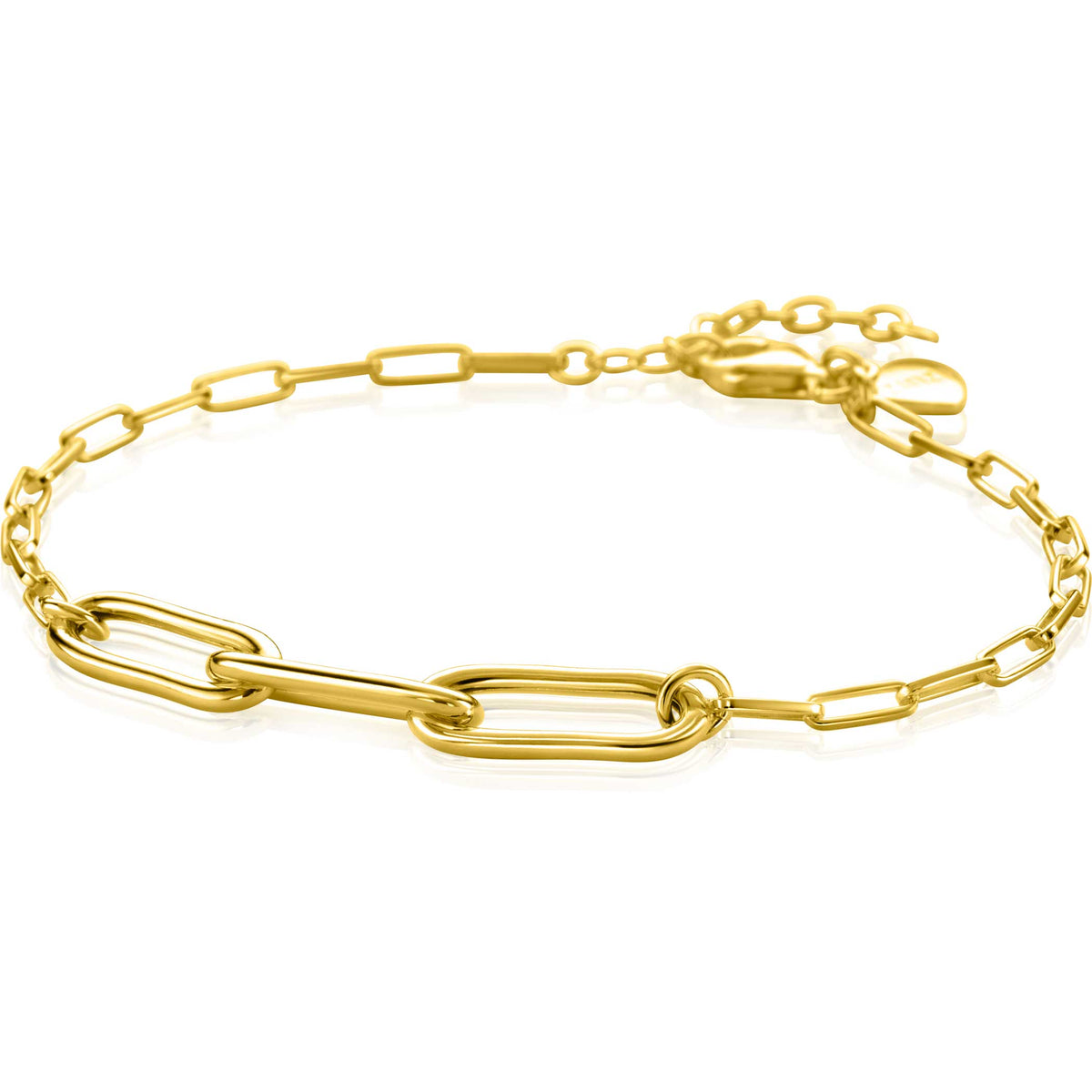 Gouden armband met schakels in een kettingontwerp en een karabijnsluiting.