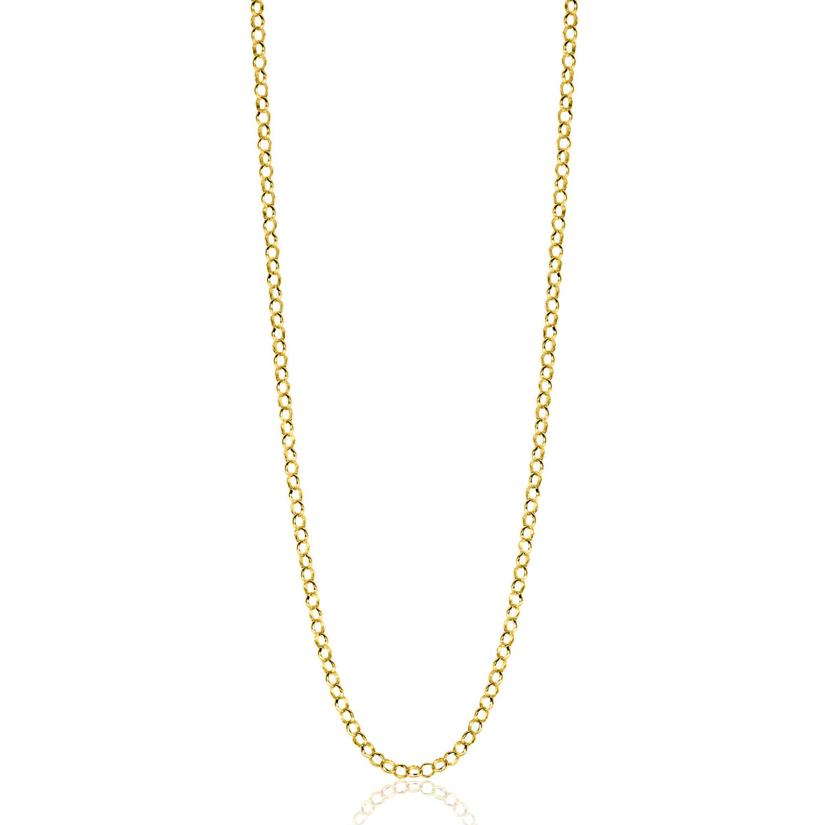 Gouden ketting met een fijne schakelstructuur en een glanzende afwerking.