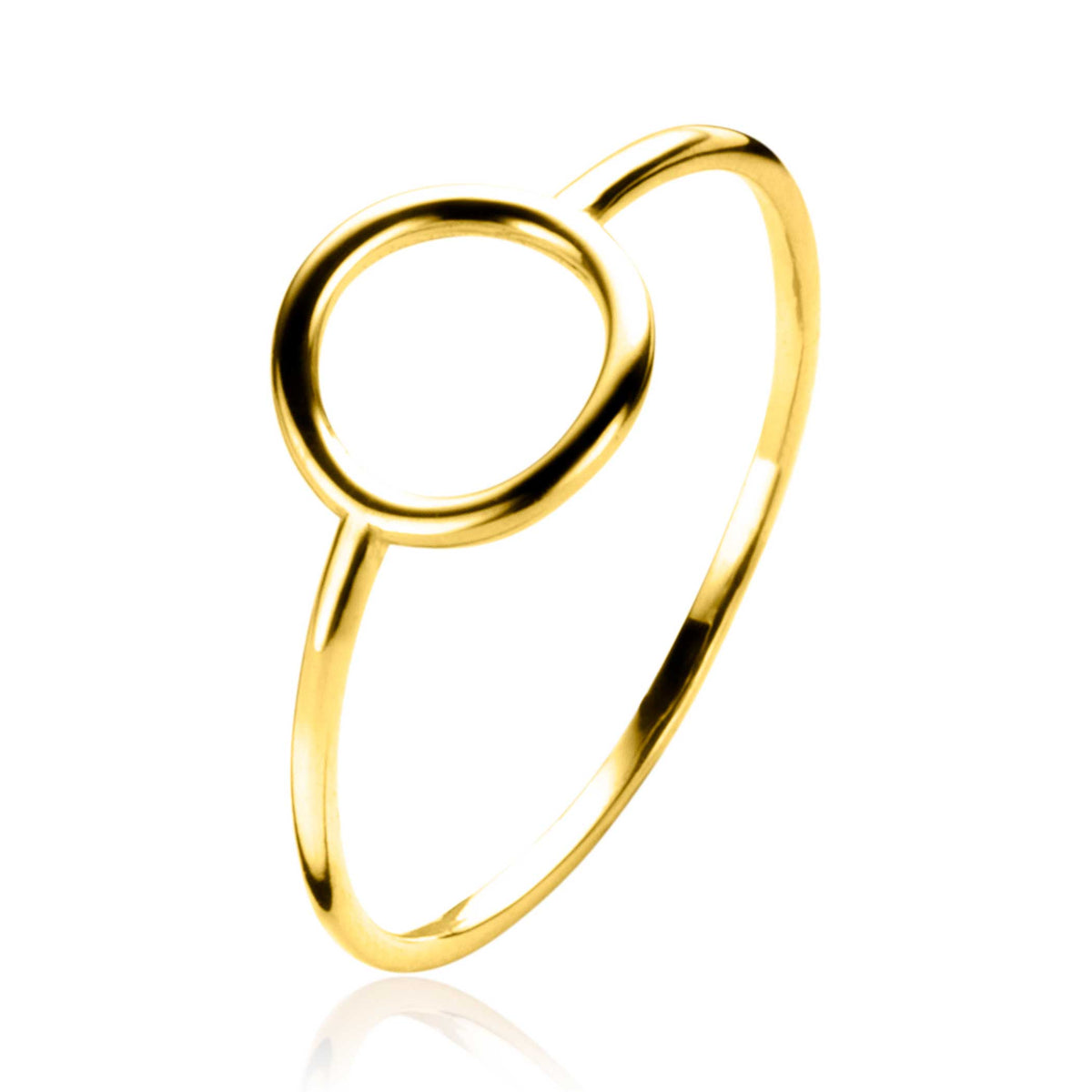 Gouden ring met een minimalistisch ontwerp en een ronde opening in het midden.