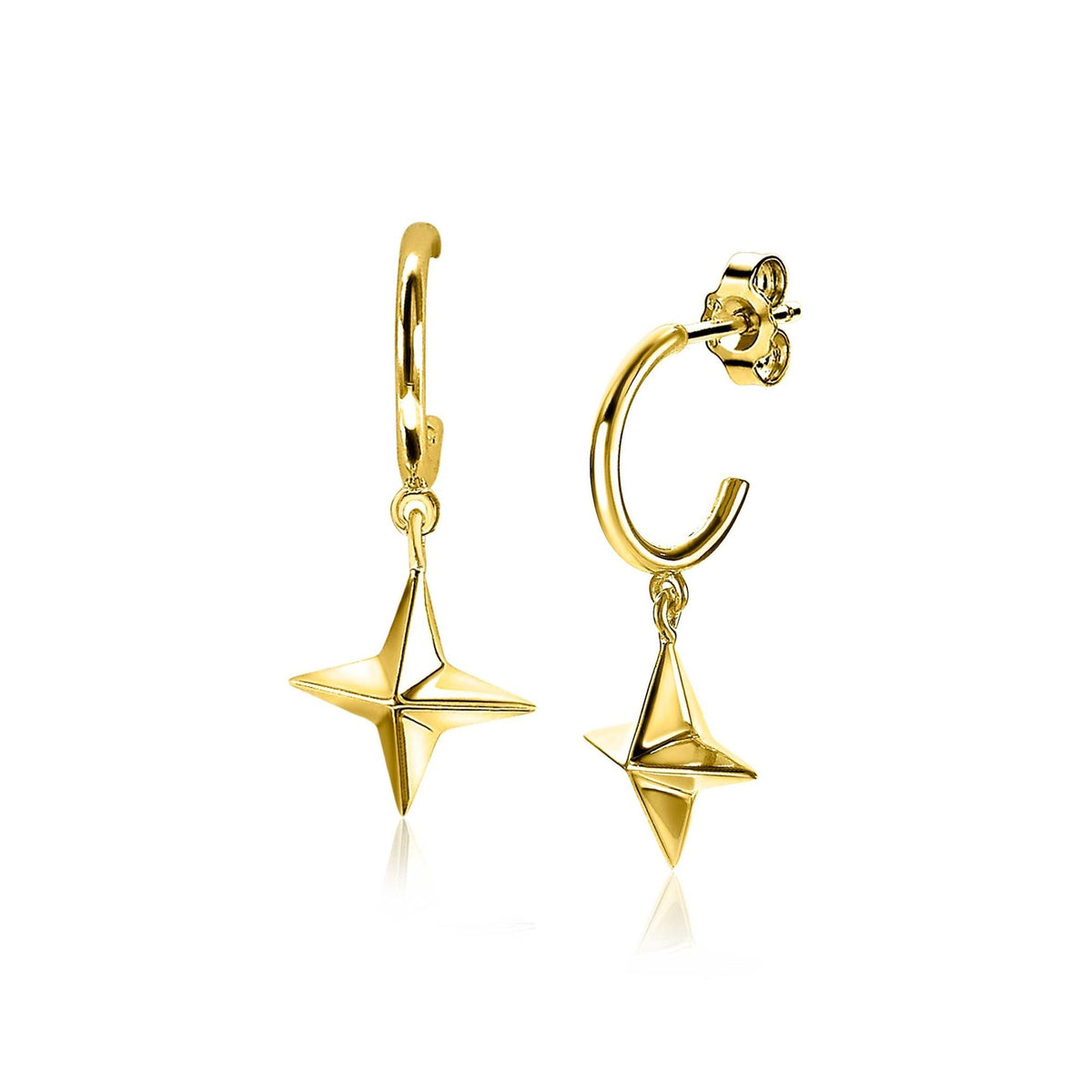 Gouden, vergulde oorbellen met een stervormige hanger en een sluiting met een creool.