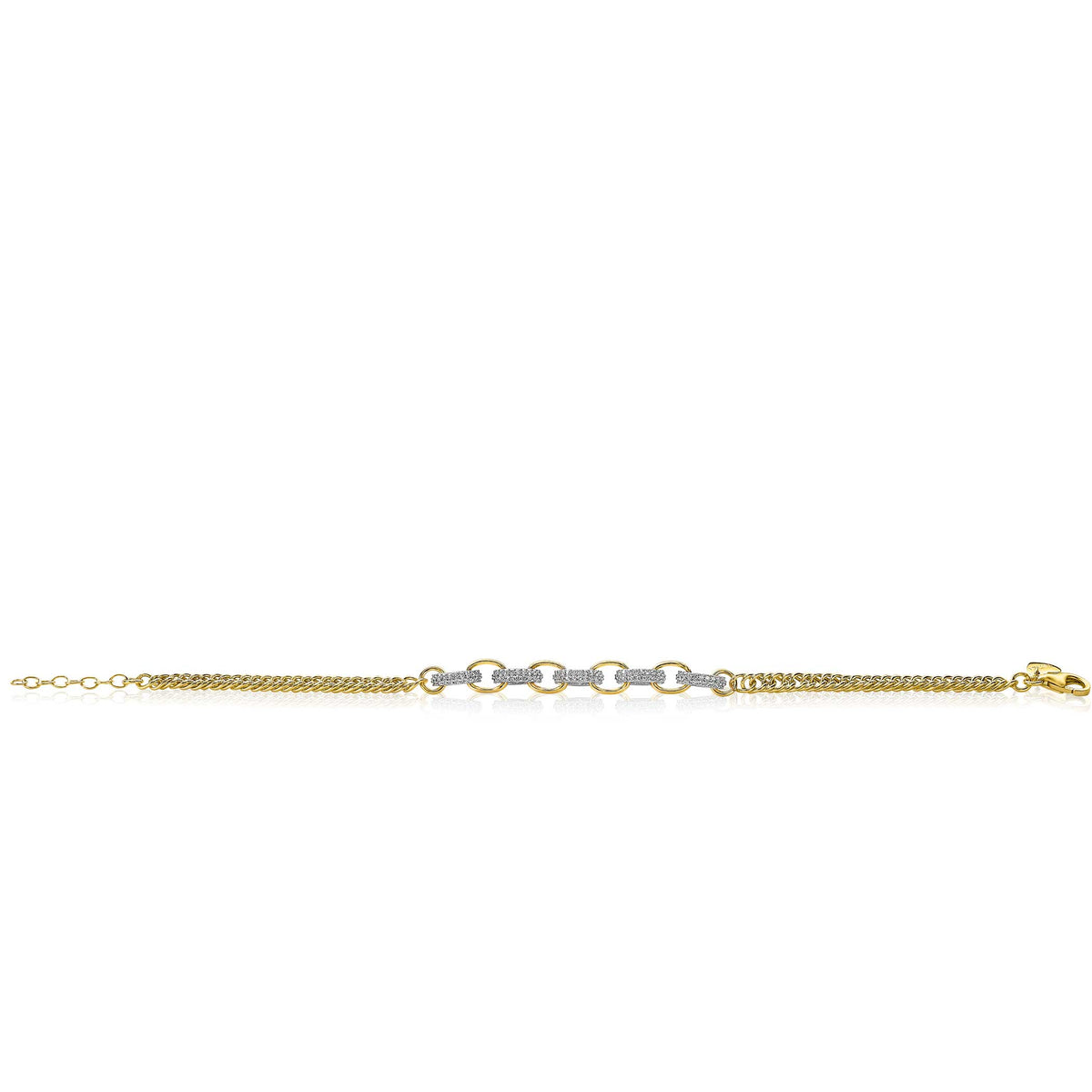 Gouden armband met een schakelontwerp en een glanzende afwerking.