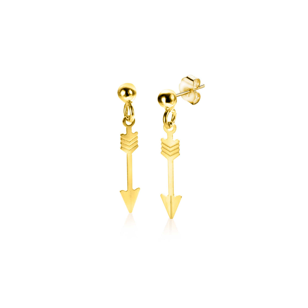 De Zinzi Oorbellen Goud Zgo383 oorbellen zijn voorzien van bolvormige stekers en hangende pijlbedels met gedetailleerde veren, compleet met push-back sluitingen, waardoor ze een stijlvolle aanvulling zijn op elke collectie.
