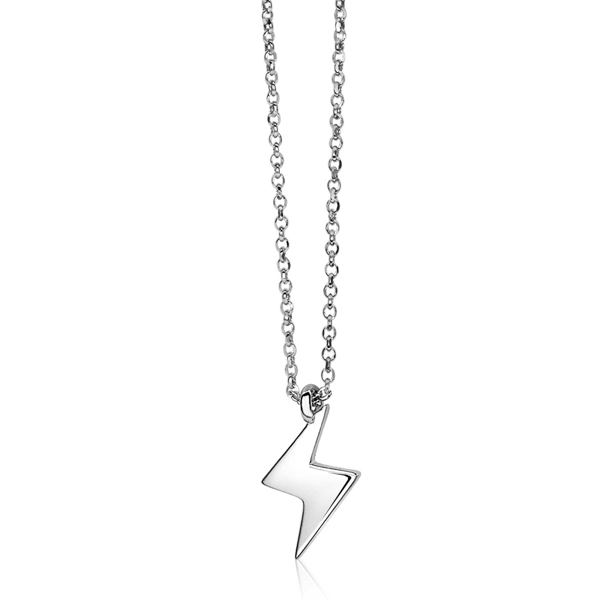 Zilveren ketting met een bliksemschicht hanger en een fijne schakel.