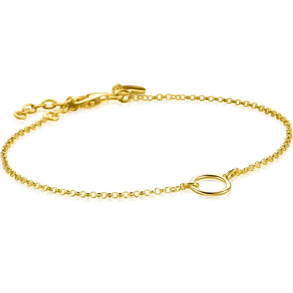 Gouden armband van verguld staal met een fijne schakel en een cirkelvormige hanger.