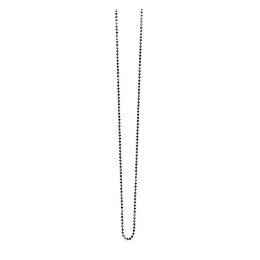 De Zinzi Ketting Zilver Zi45 Bol is een 45 cm lange ketting met zilveren kralen, gerangschikt in een rechte verticale lijn tegen een witte achtergrond.