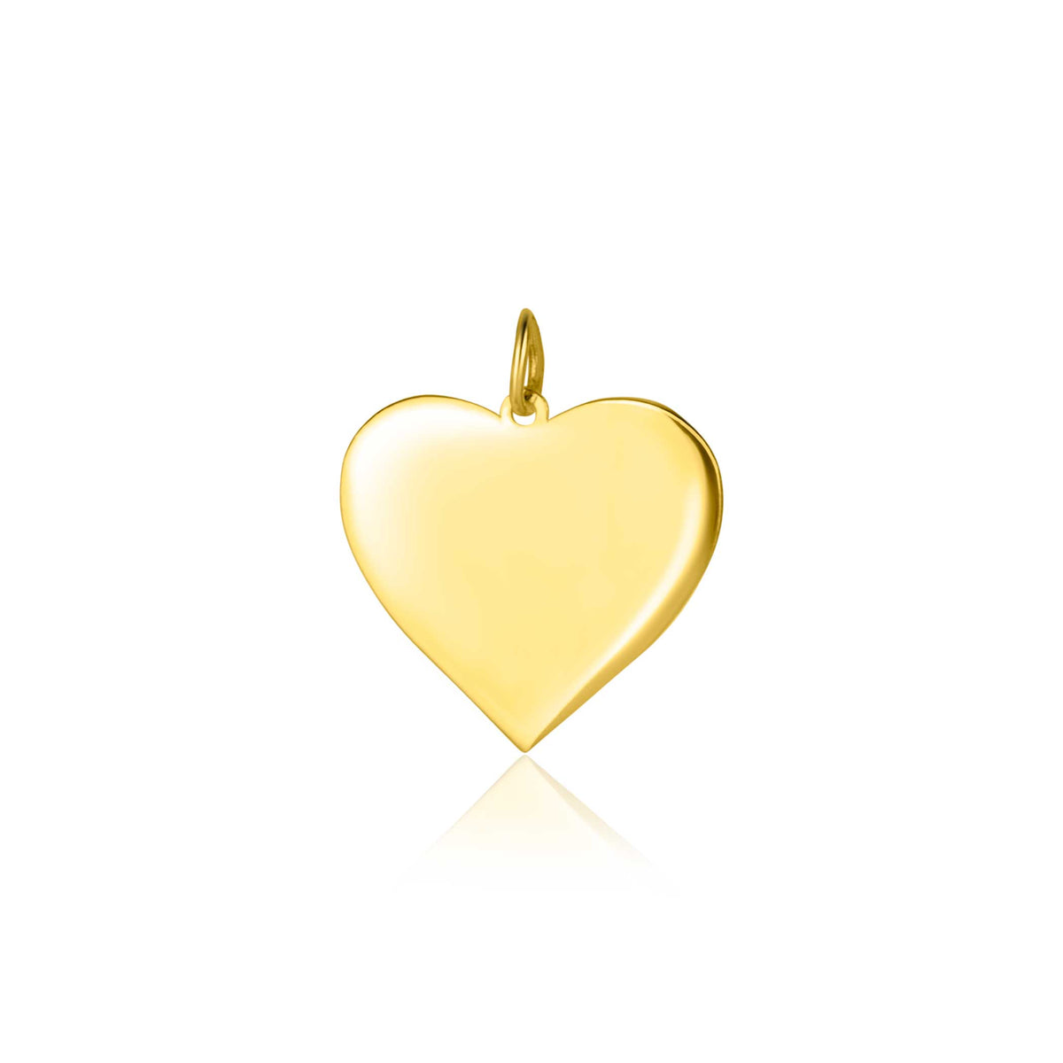 Een glanzende, gouden Zinzi Hangers Goud Zgh363 14 hanger van het merk Zinzi met een hartjesvorm van 14 mm en een klein oogje voor een ketting, afgezet tegen een effen witte achtergrond.