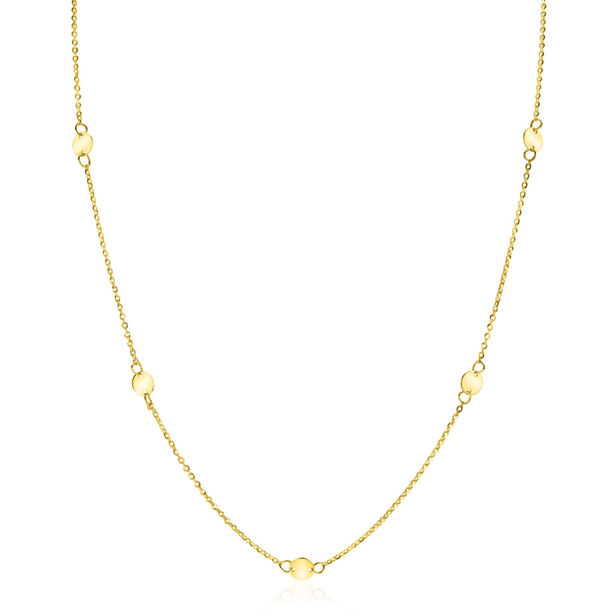 Gouden ketting met een fijne schakel en ronde parelvormige details.