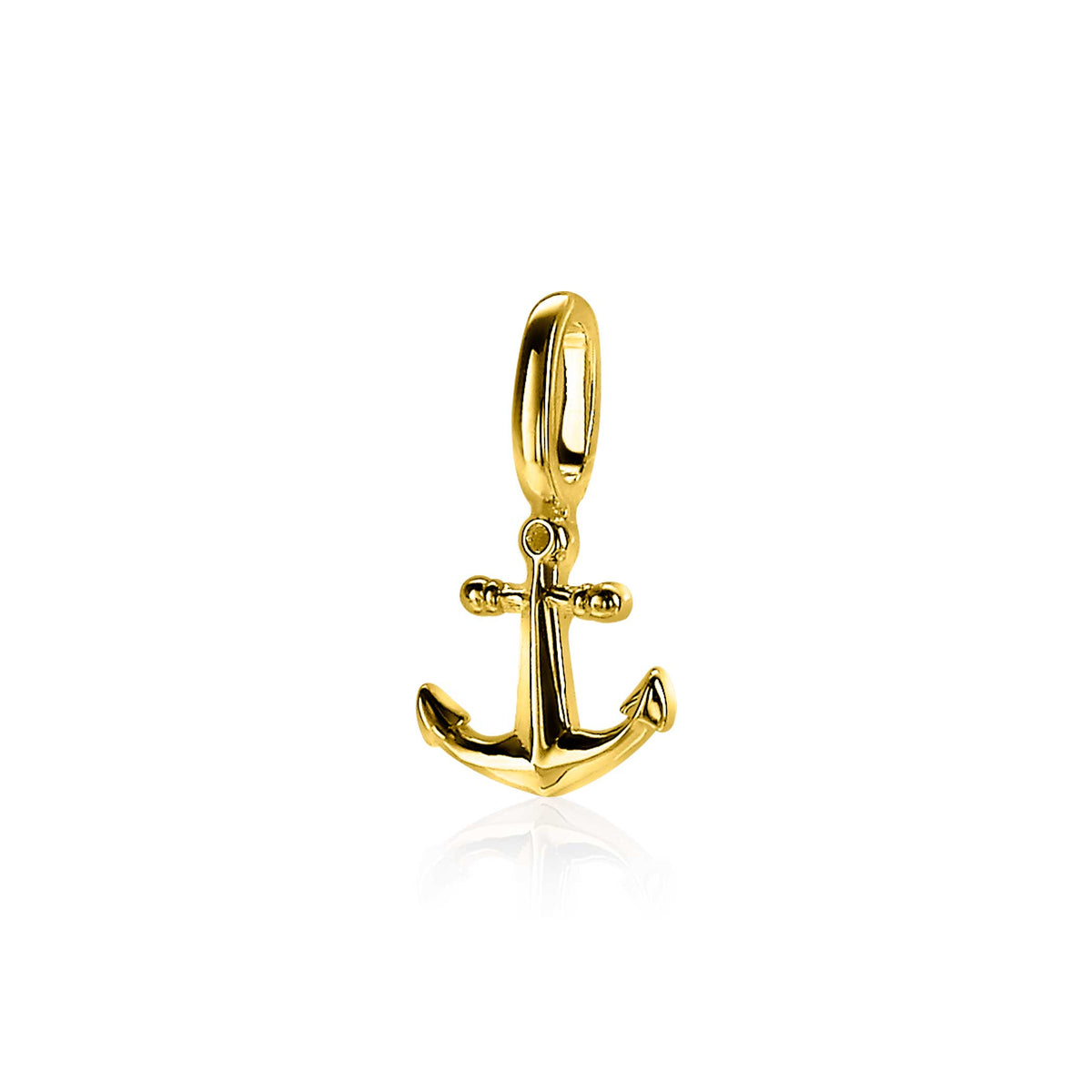Gouden hangertje in de vorm van een anker met glanzende afwerking.