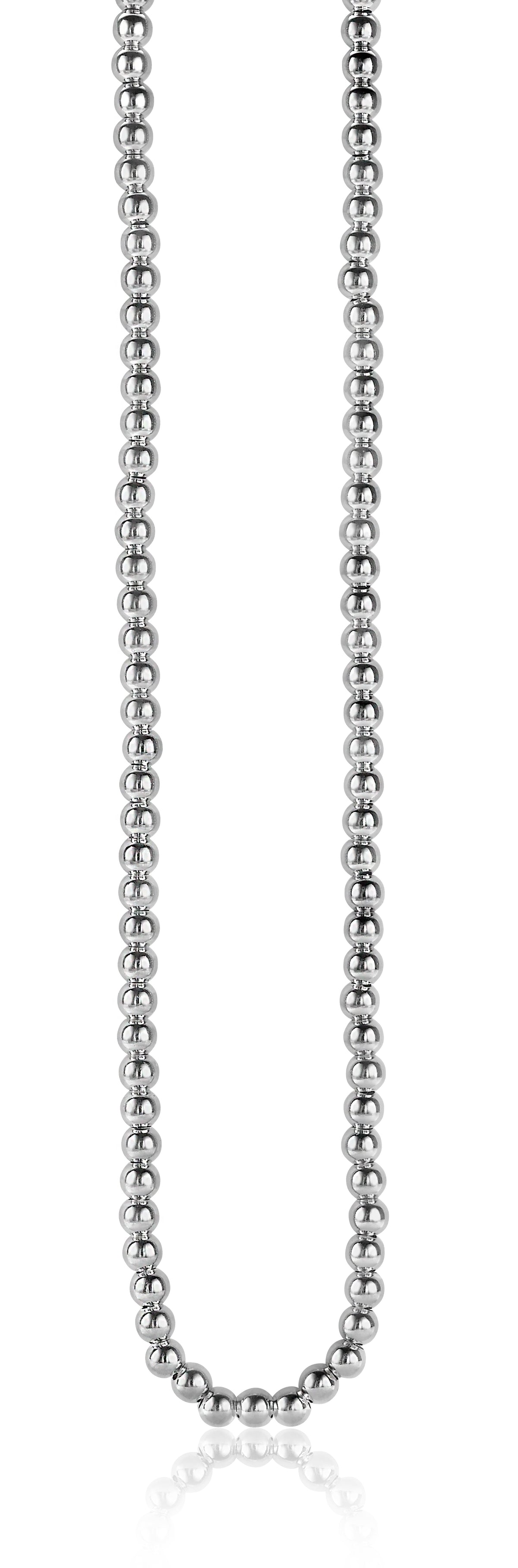Zilveren ketting met bolletjes in een gelijkmatige schakelstructuur.