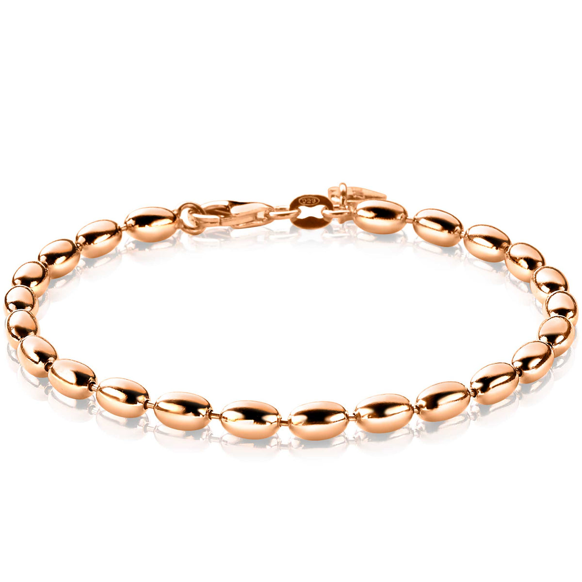 Gouden armband van gezandstraald metaal met ovale schakels en een karabijnsluiting.