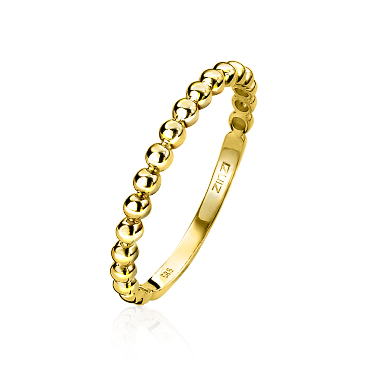 Gouden ring met een bolletjesdesign en een gladde afwerking.