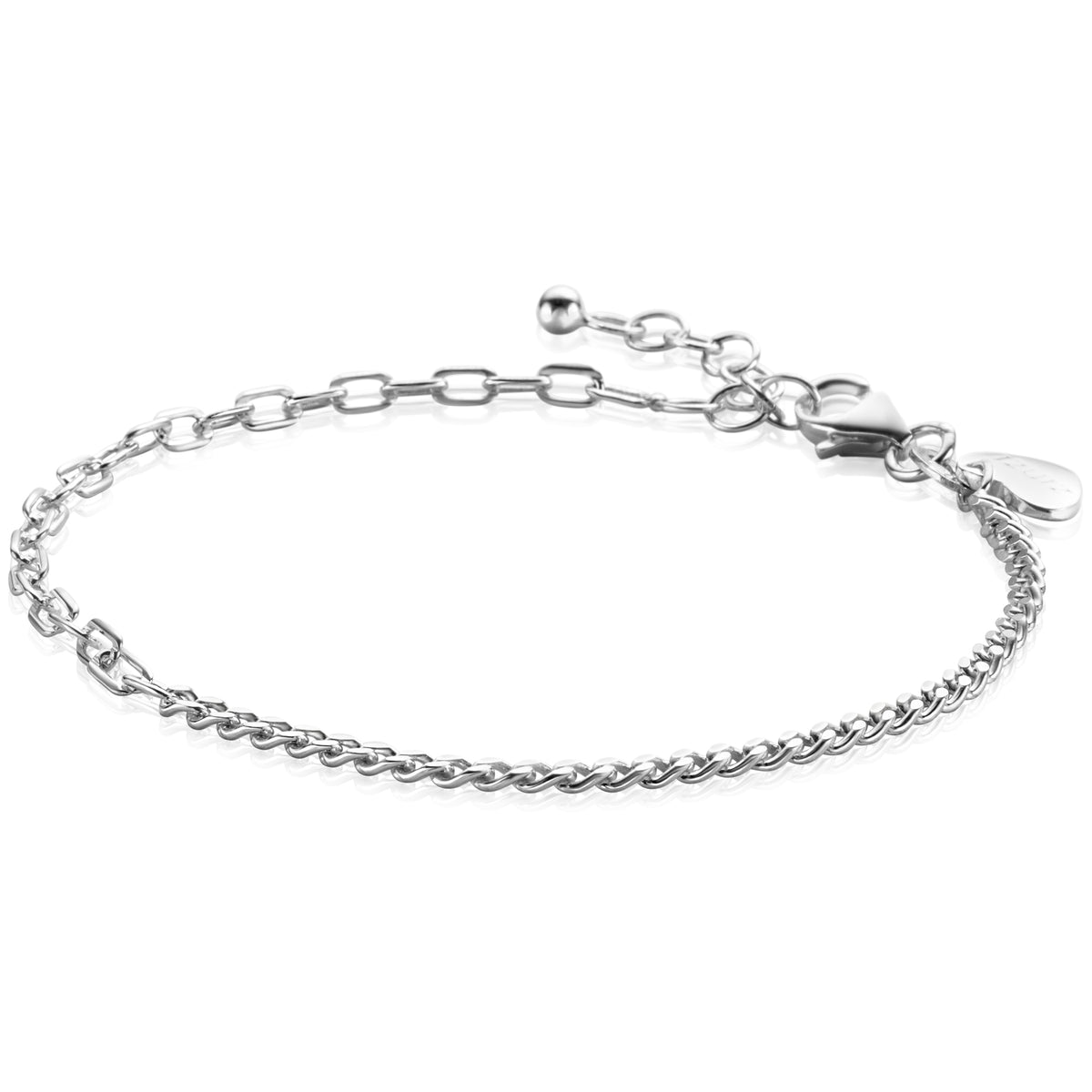 Zilveren armband met schakels en een verlengketting voor een verstelbare pasvorm.