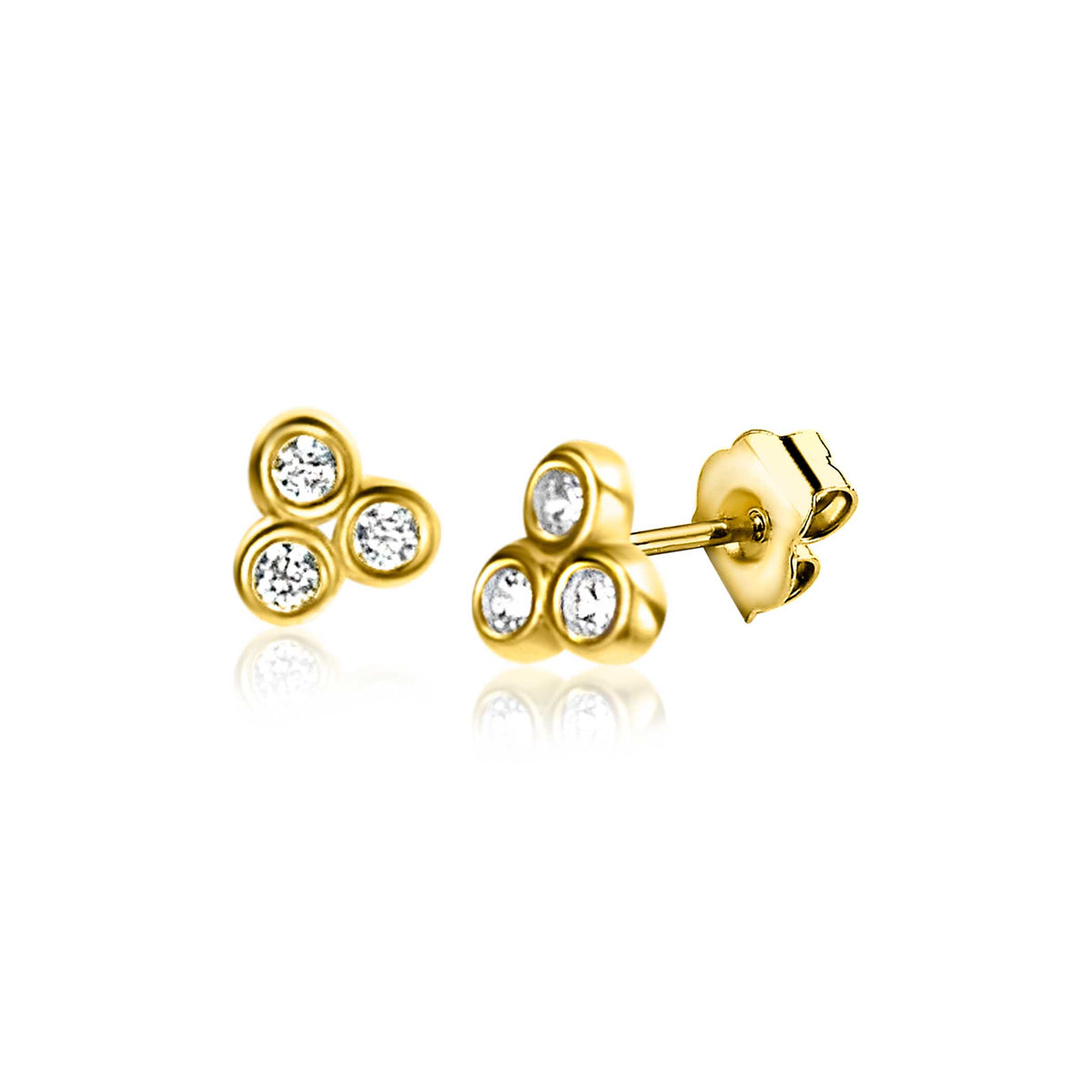 Ervaar de elegantie van Zinzi Oorbellen Goud Zgo412 van Zinzi met deze prachtige oorstekers. Elk stuk, vervaardigd in glanzend goud, heeft een cluster van drie ronde zirkonias. Gepresenteerd op een witte achtergrond, bieden ze betoverende voor- en zijaanzichten om hun schittering te benadrukken.