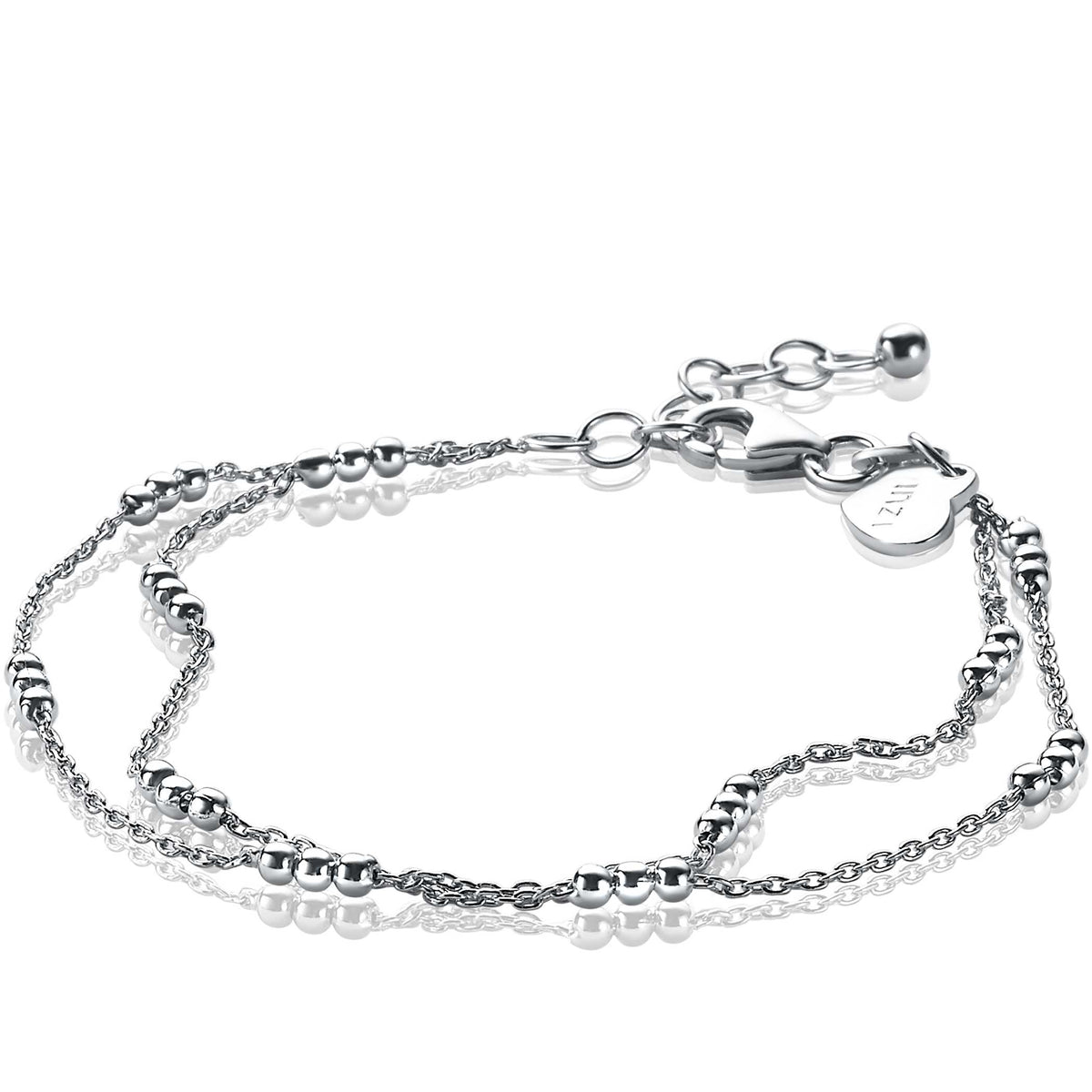 Zilveren armband met dubbele ketting en bolletjesdetails.
