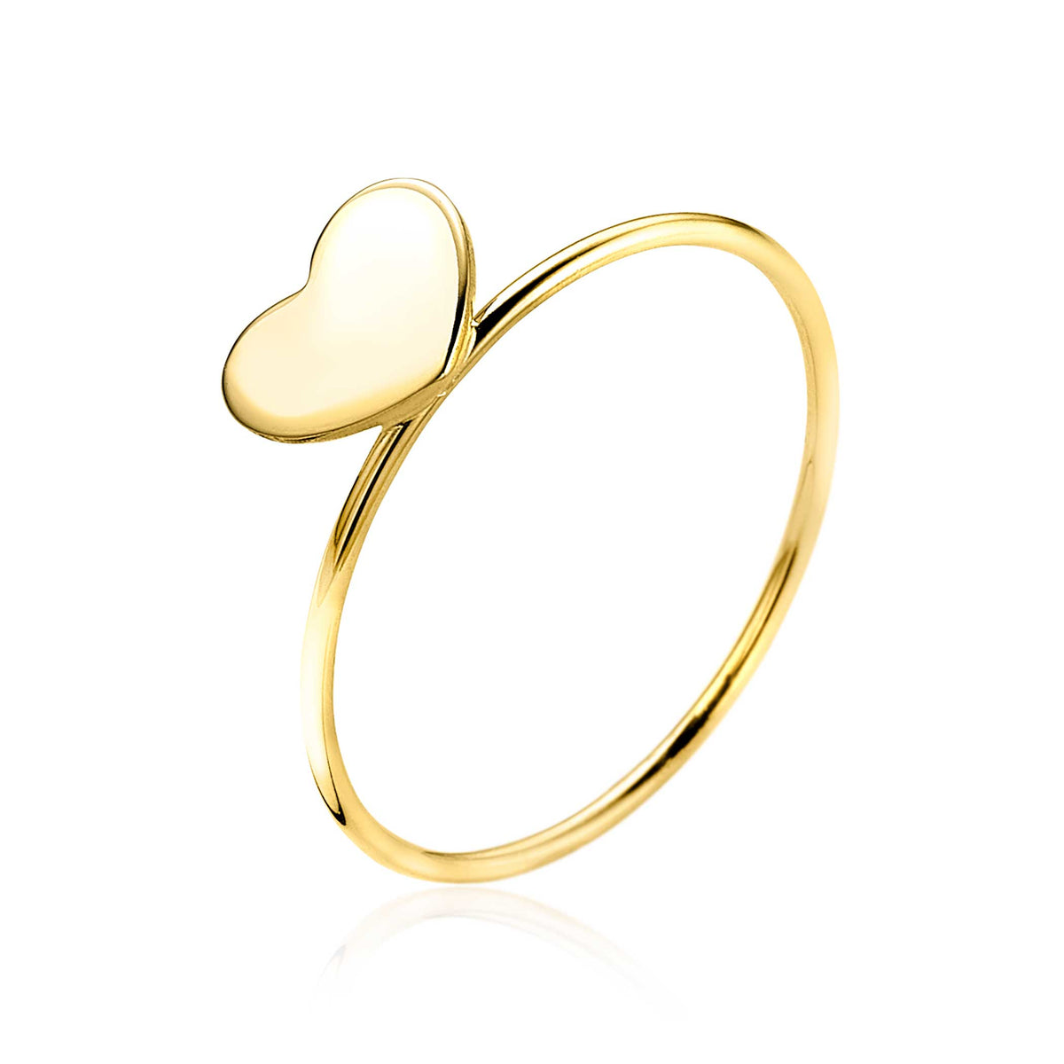 Gouden ring met een hartvormige, gladde bovenkant.