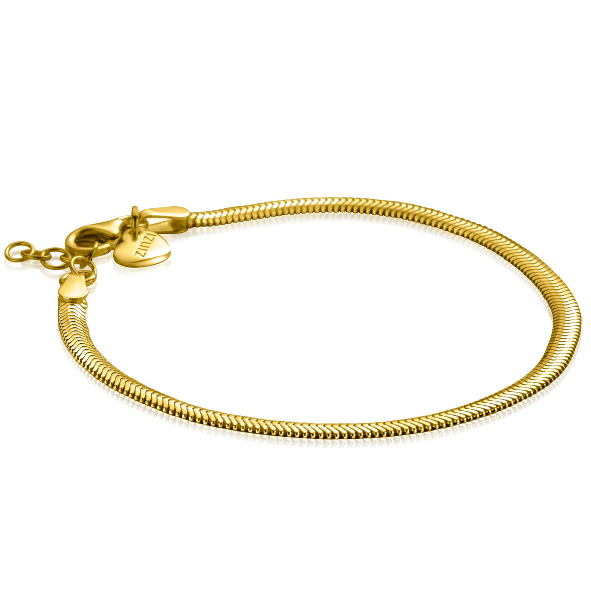 Gouden armband met een gladde, flexibele schakelstructuur en een karabijnsluiting.