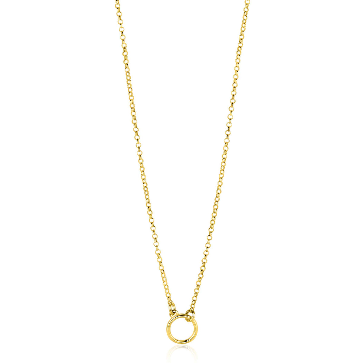 Gouden ketting met een fijne schakel en een ronde hanger.