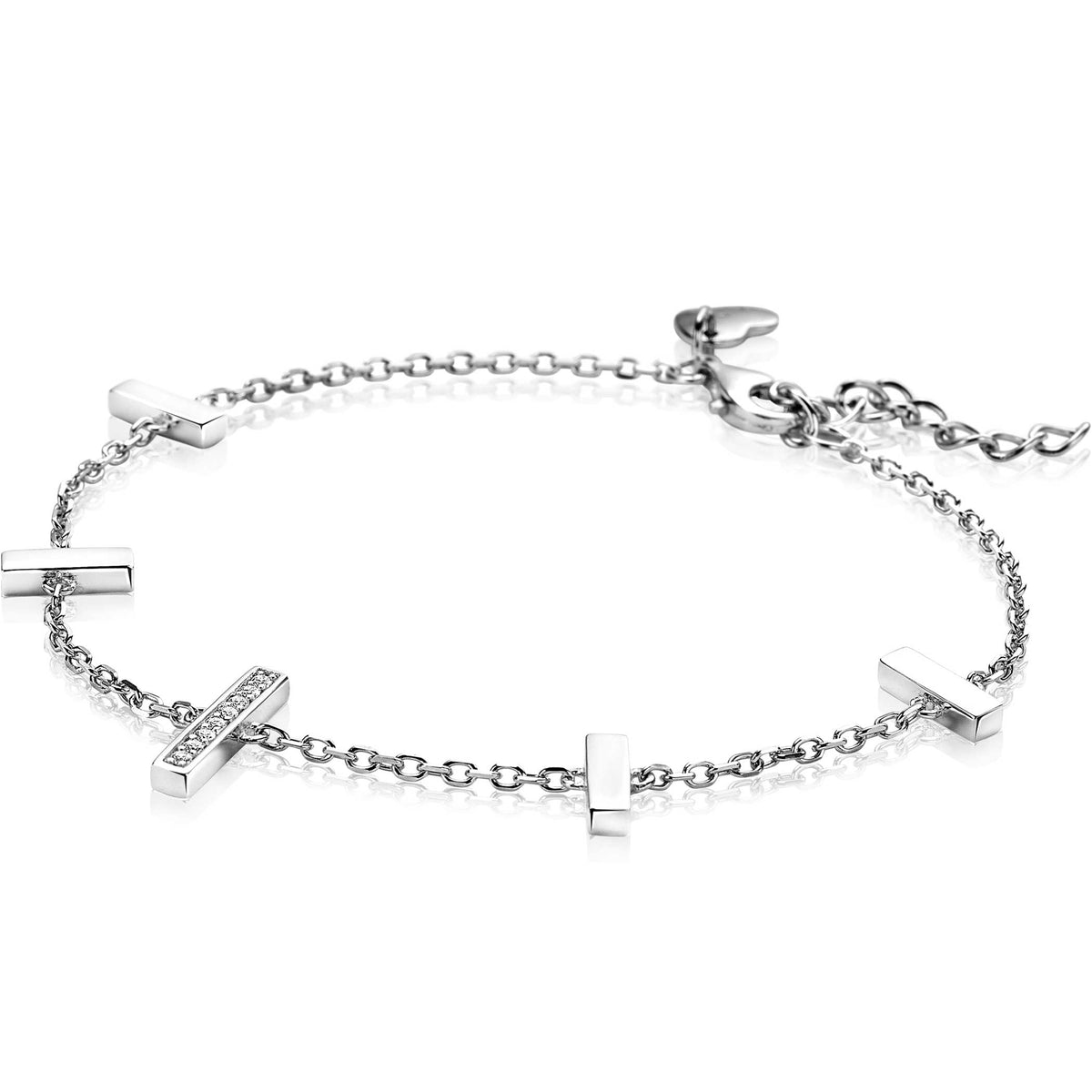 Zilveren armband met schakels en kruisvormige bedels.