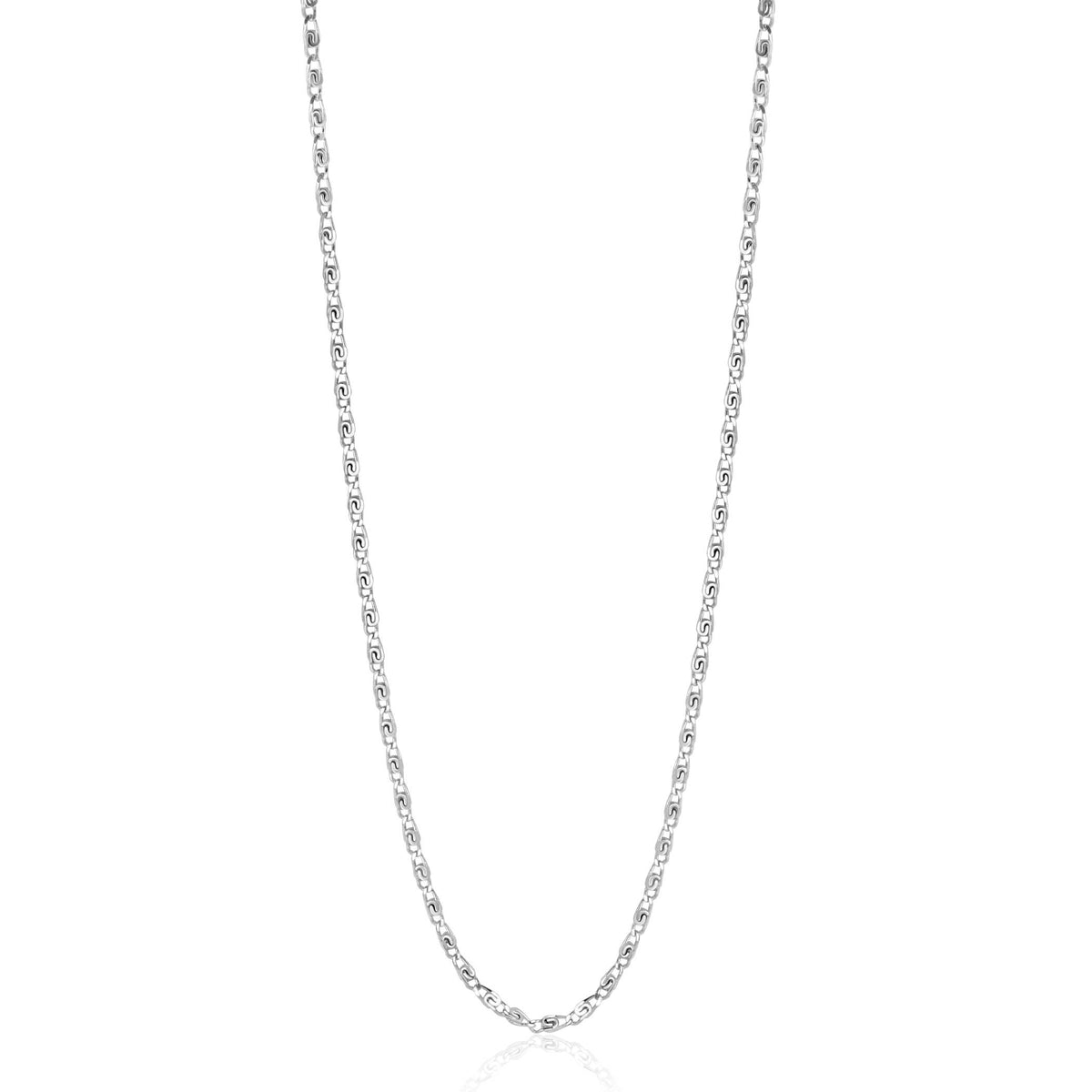 Zilveren ketting met een fijne schakelstructuur en een glanzende afwerking.