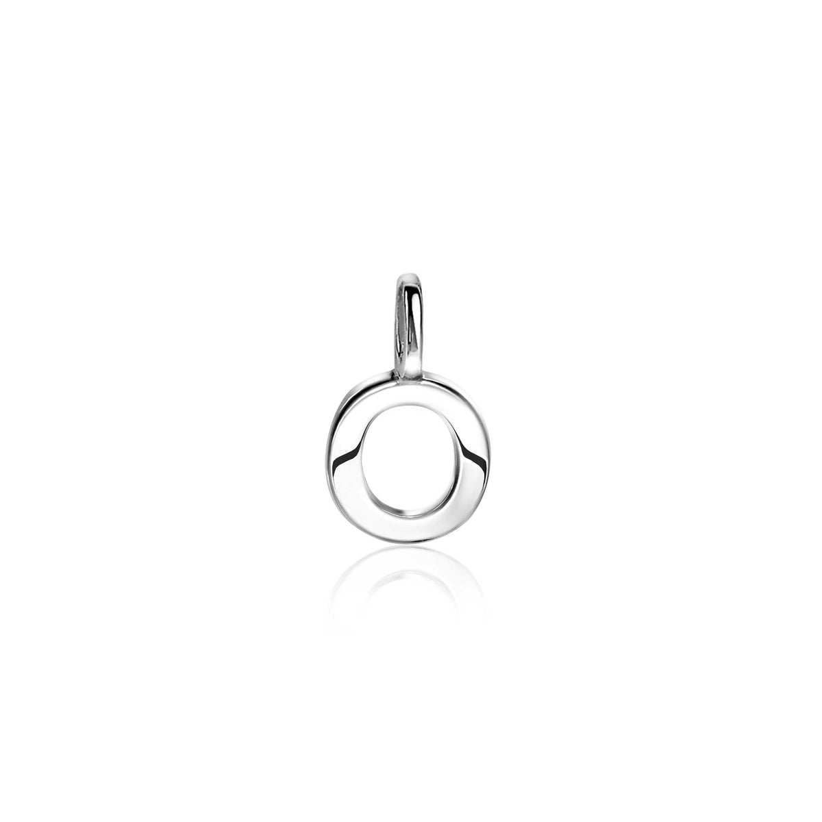 Zilveren hanger in de vorm van een open cirkel met een glanzende afwerking.