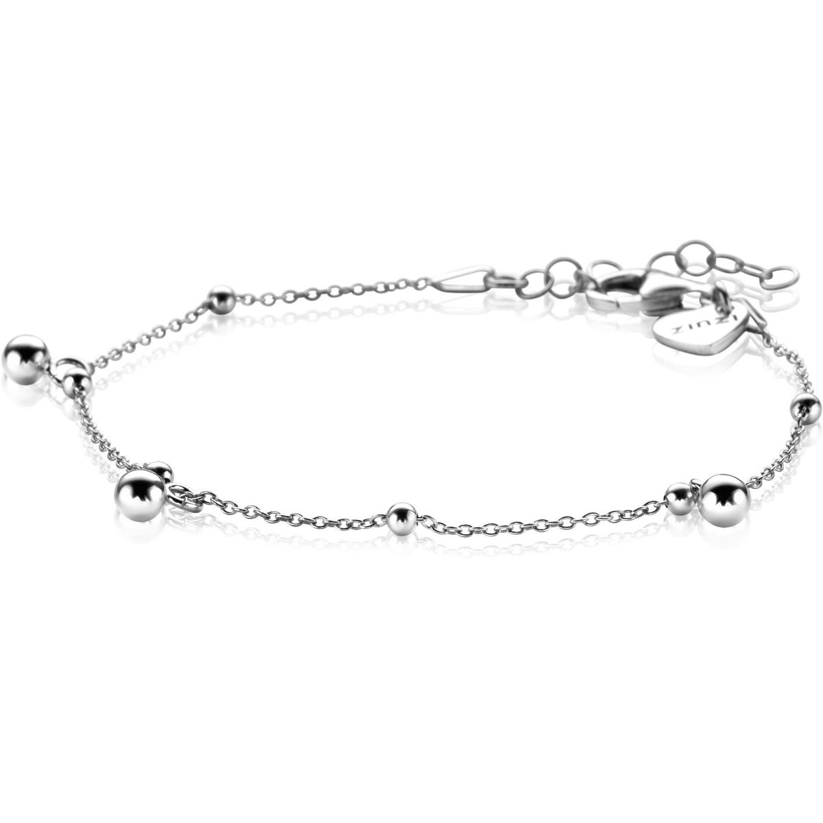 Zilveren armband met bolle elementen en een fijne schakelketting.