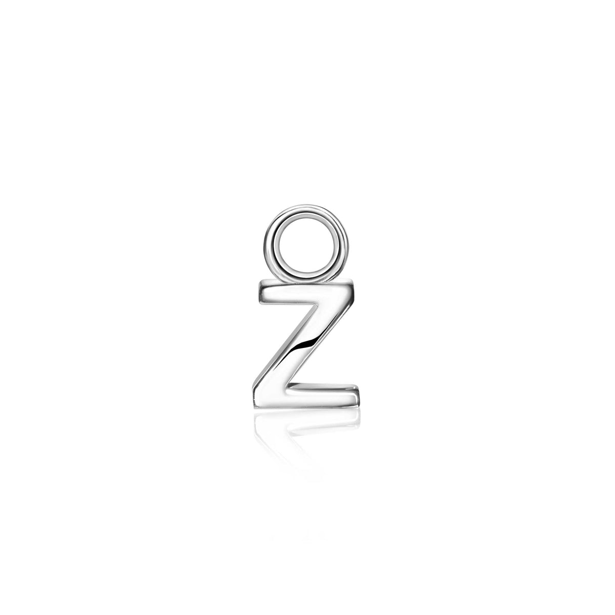 Zilveren oorbel in de vorm van een letter Z met een ronde hanger.