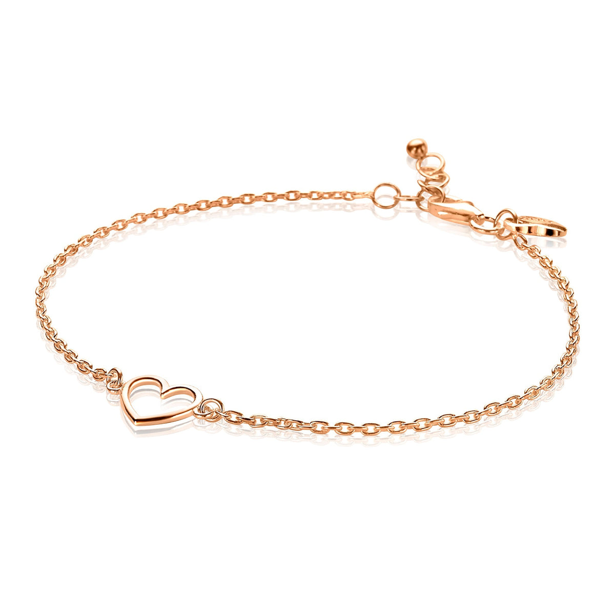 Roségouden armband met een fijn schakelpand en een hartvormige hanger.