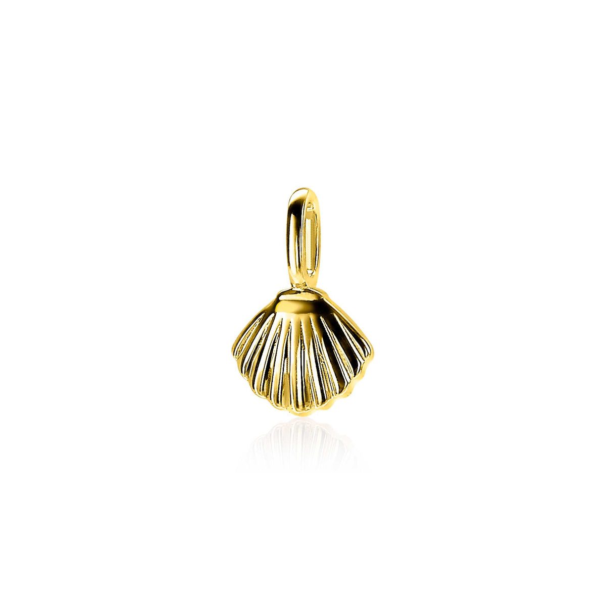 Gouden hanger in de vorm van een schelp met geribbelde details.