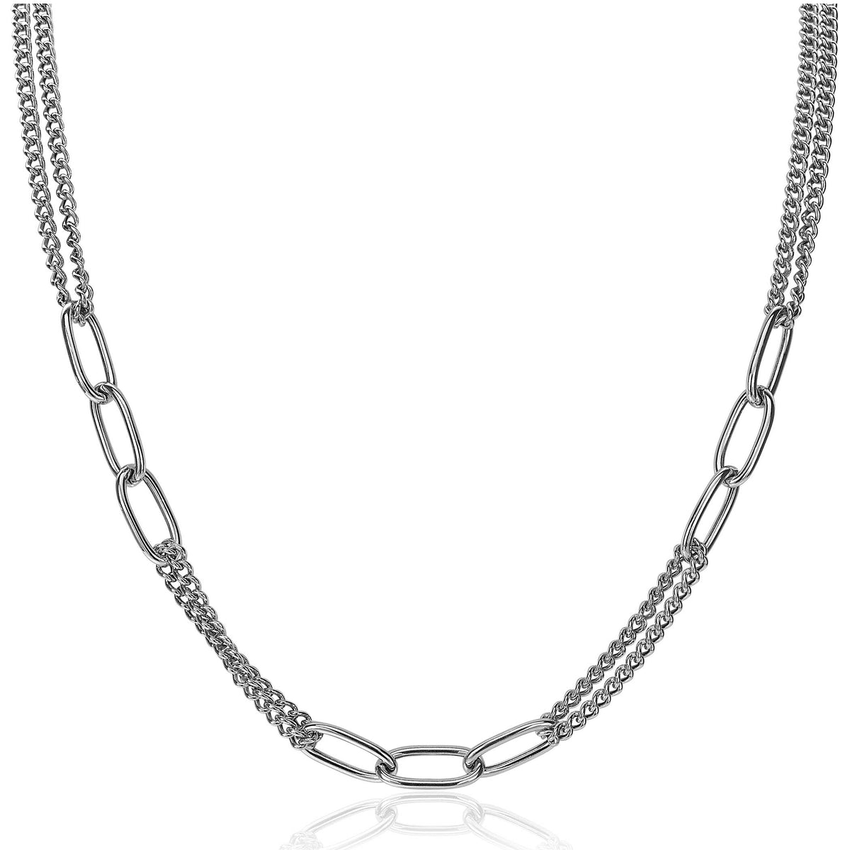 Zilveren ketting met een combinatie van schakel- en bolletjesdesign.