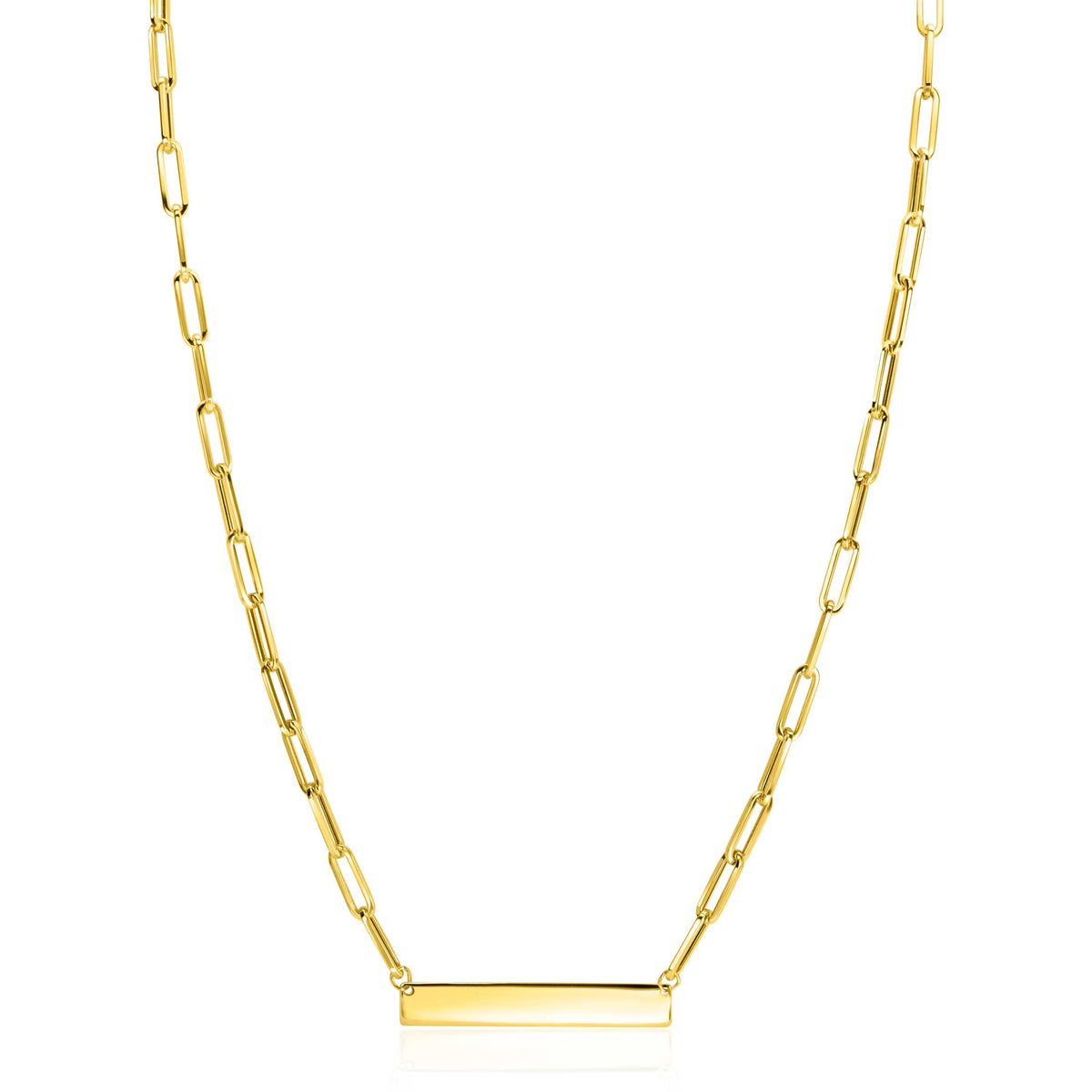 Gouden ketting met een schakelontwerp en een rechte, platte hanger.