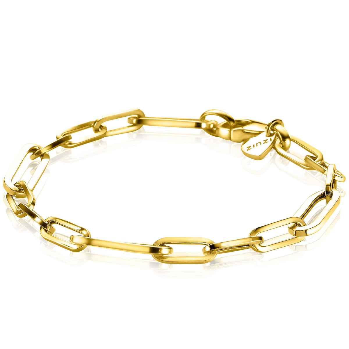 Gouden armband met schakels en een sluiting, gemaakt van verguld metaal.