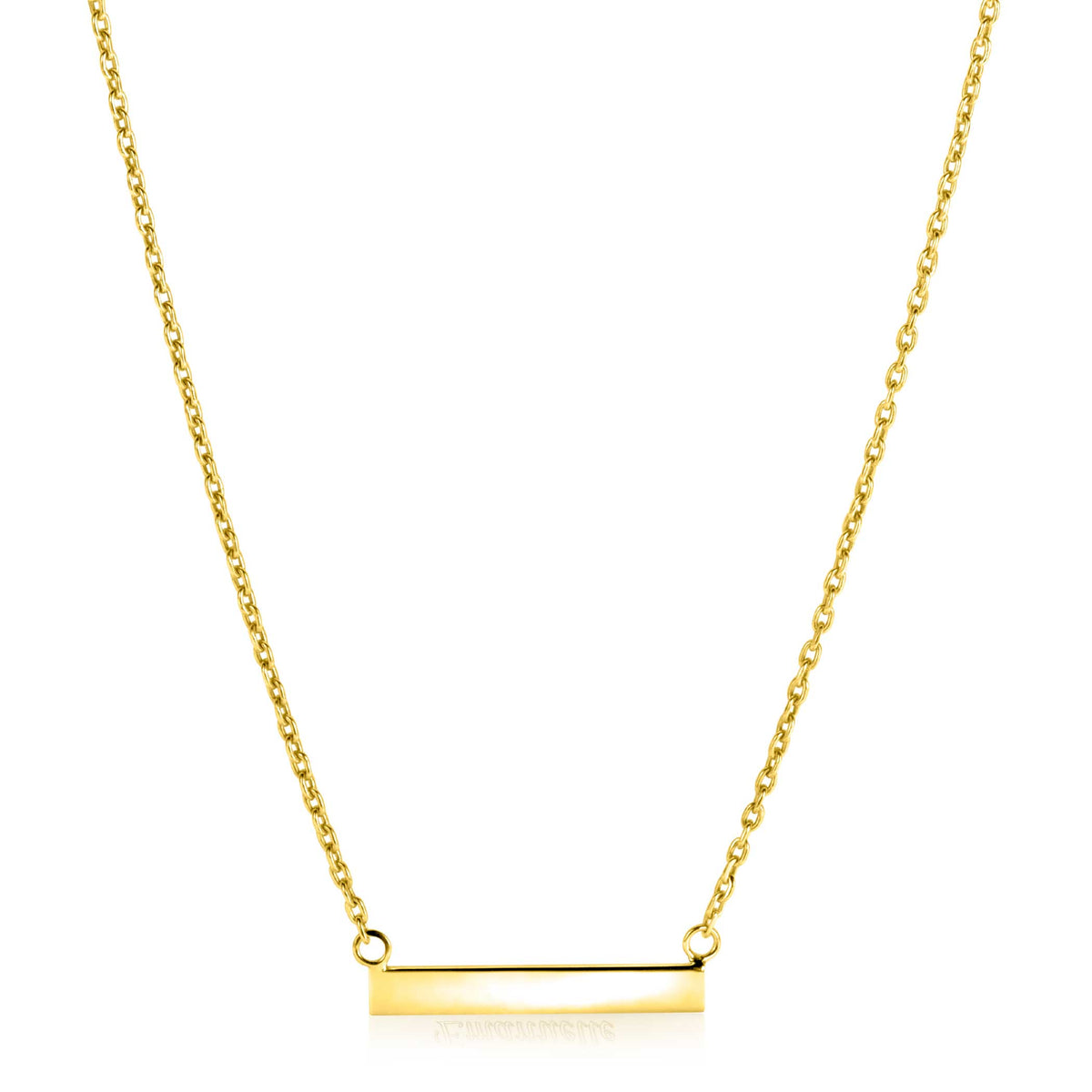 Gouden ketting met een eenvoudige, rechte hanger en een fijne schakel.