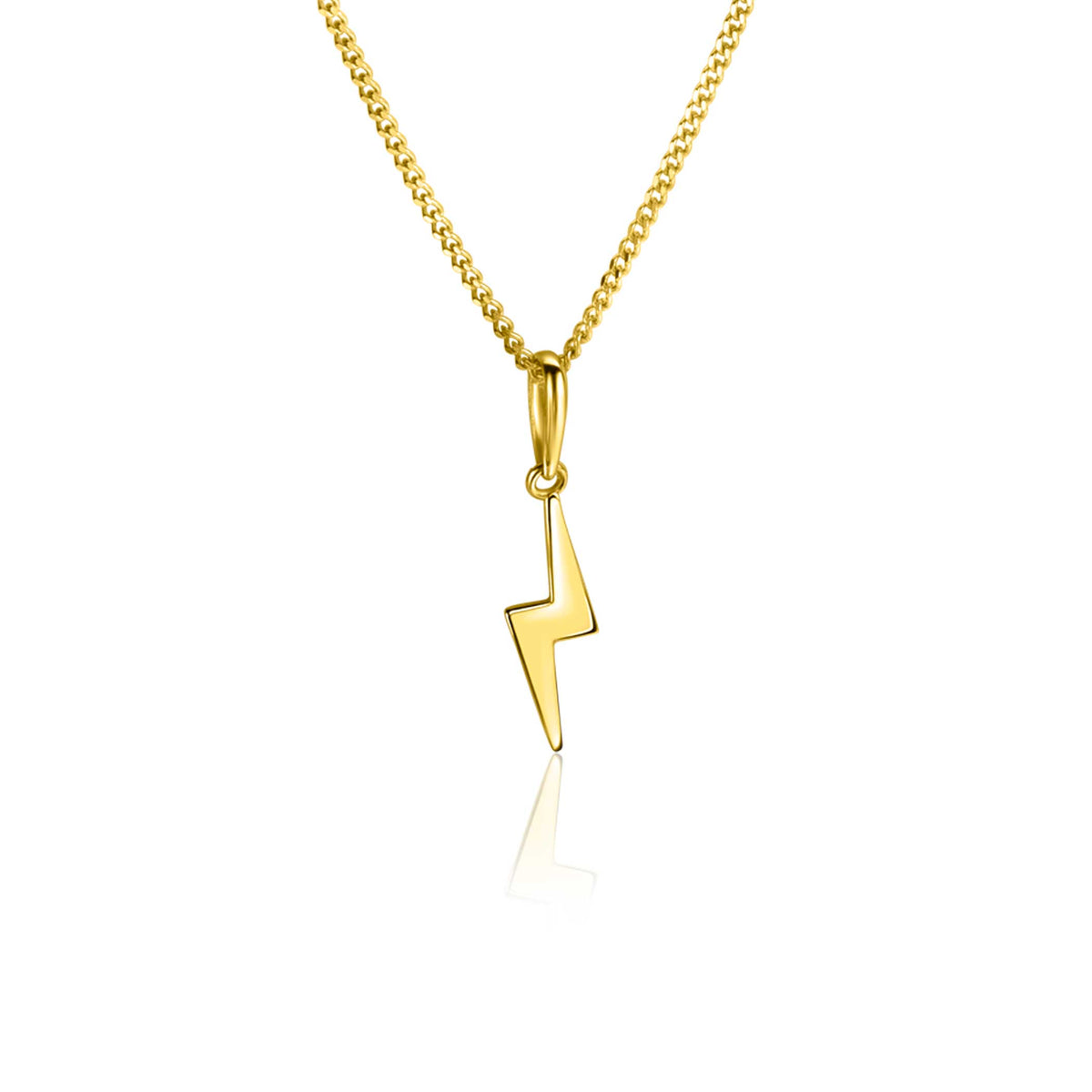 Gouden hanger in de vorm van een bliksemschicht aan een fijne ketting.