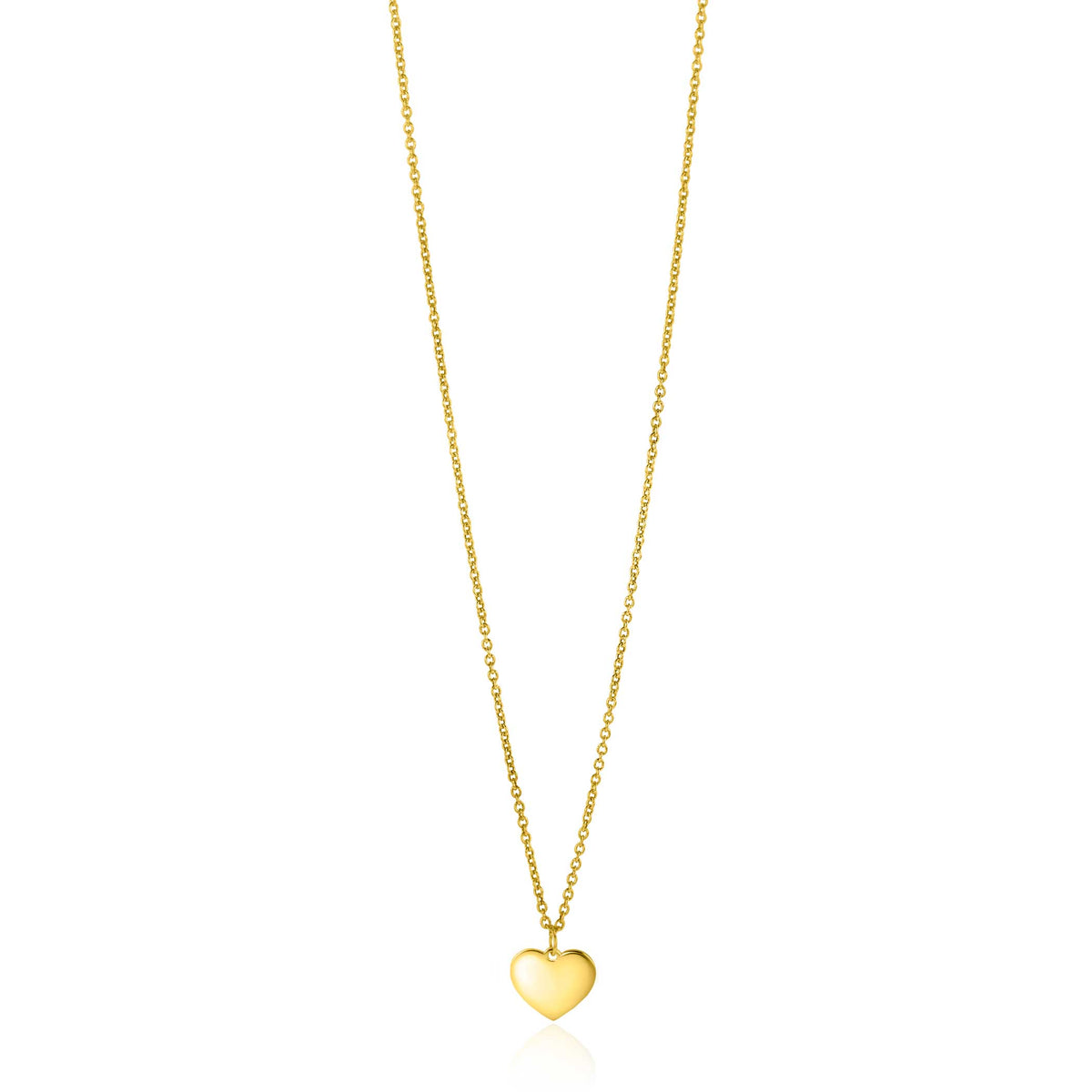 De Zinzi Ketting Goud Zgc312 uit de prestigieuze Zinzi Gold collectie is een delicate goud-ketting met een gladde hartvormige hanger, elegant gepresenteerd tegen een onberispelijk witte achtergrond, en belichaamt tijdloze elegantie en charme.