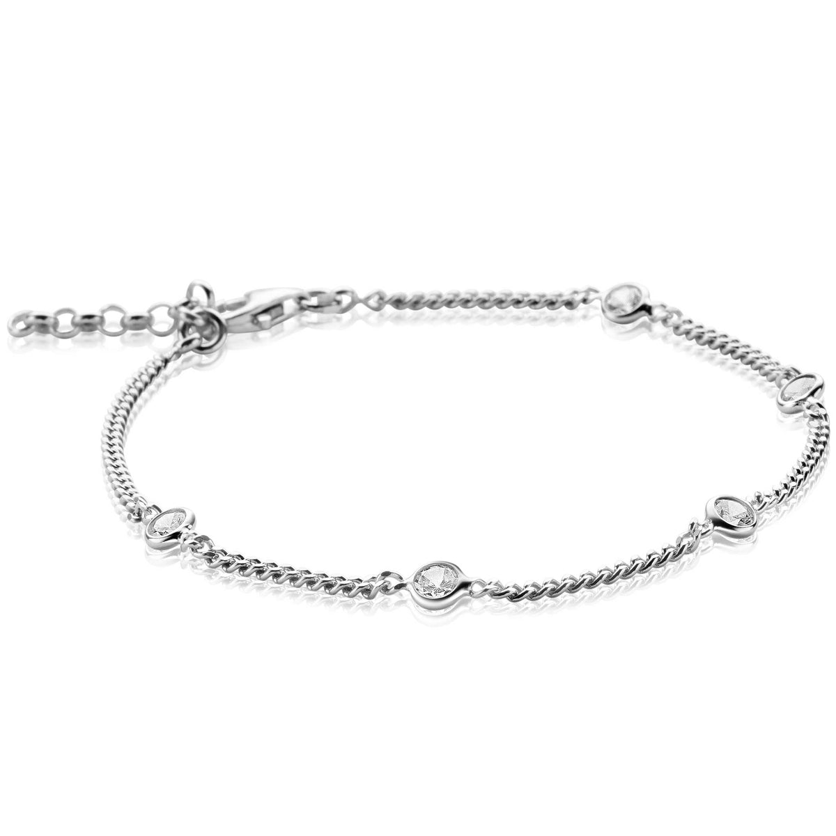 Zilveren armband met bolletjes en kleine, ronde steentjes in een speels ontwerp.