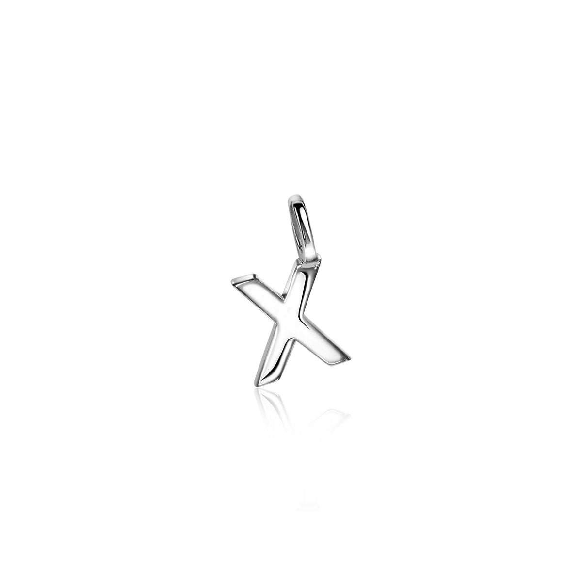 Zilveren hanger in de vorm van een gestileerde letter X met een glanzende afwerking.