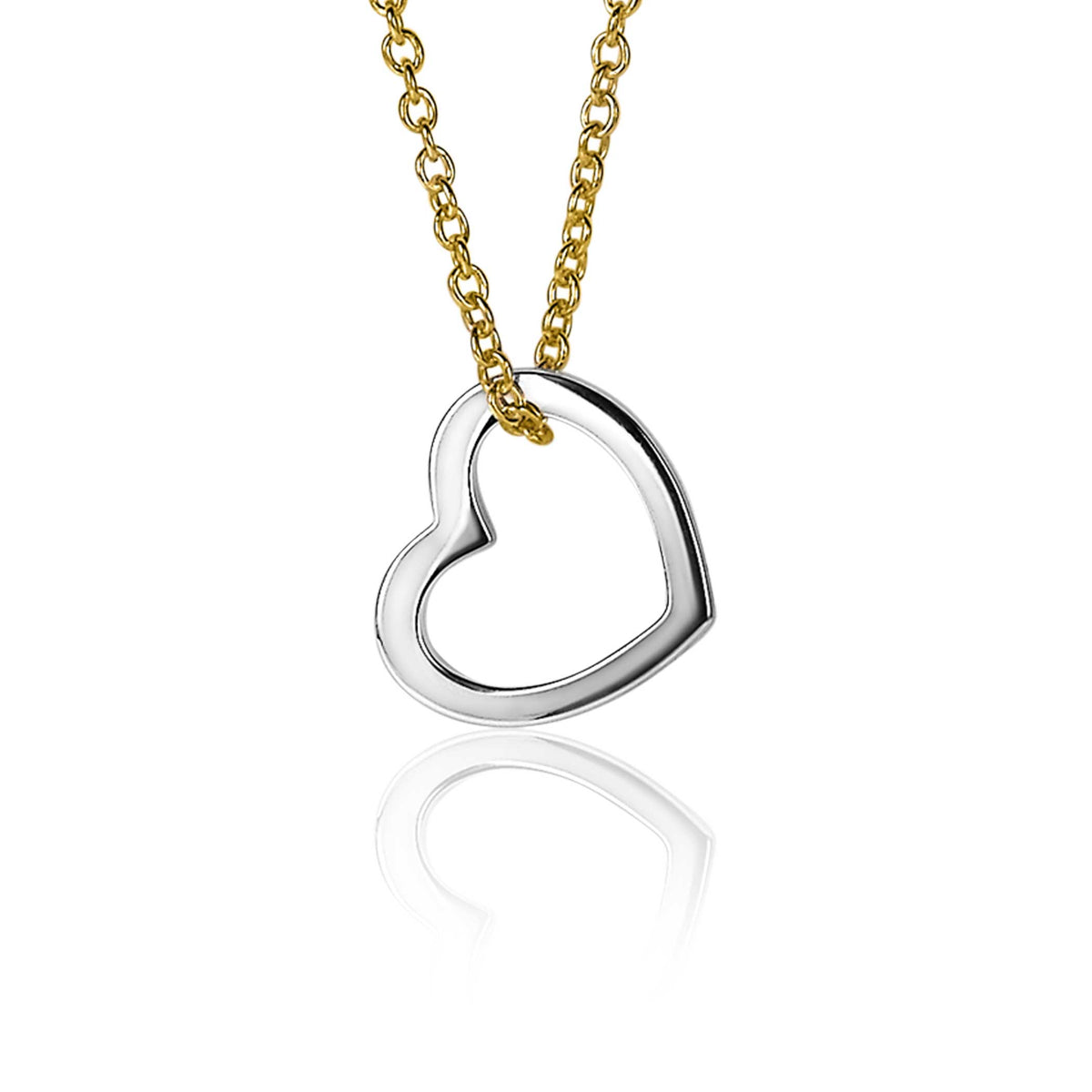 Zilveren hanger in de vorm van een hart aan een gouden ketting.