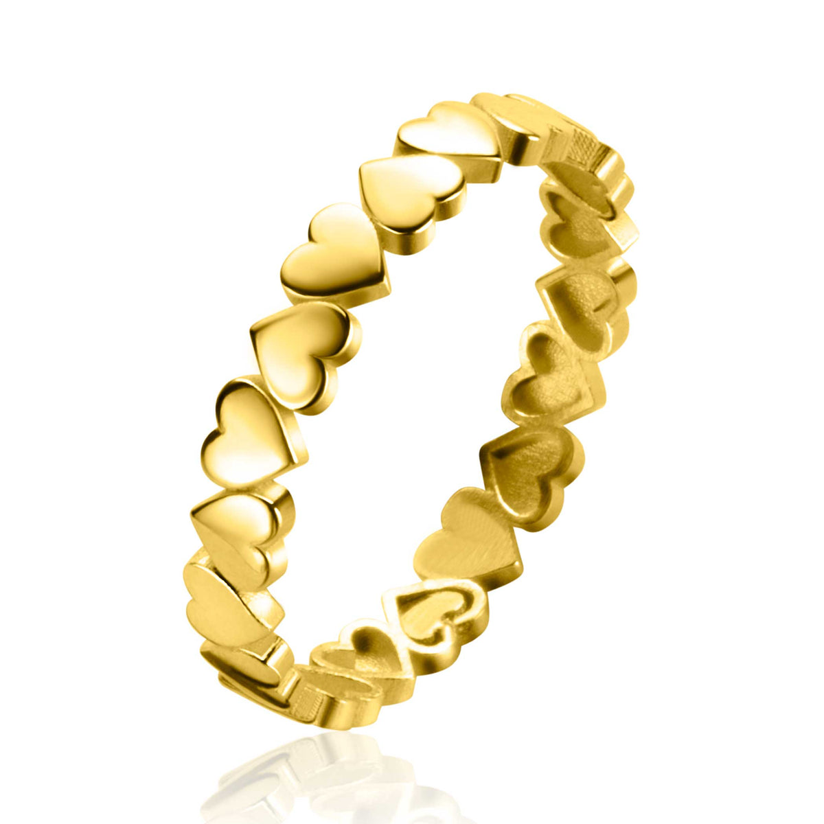Gouden ring met hartvormige details rondom.