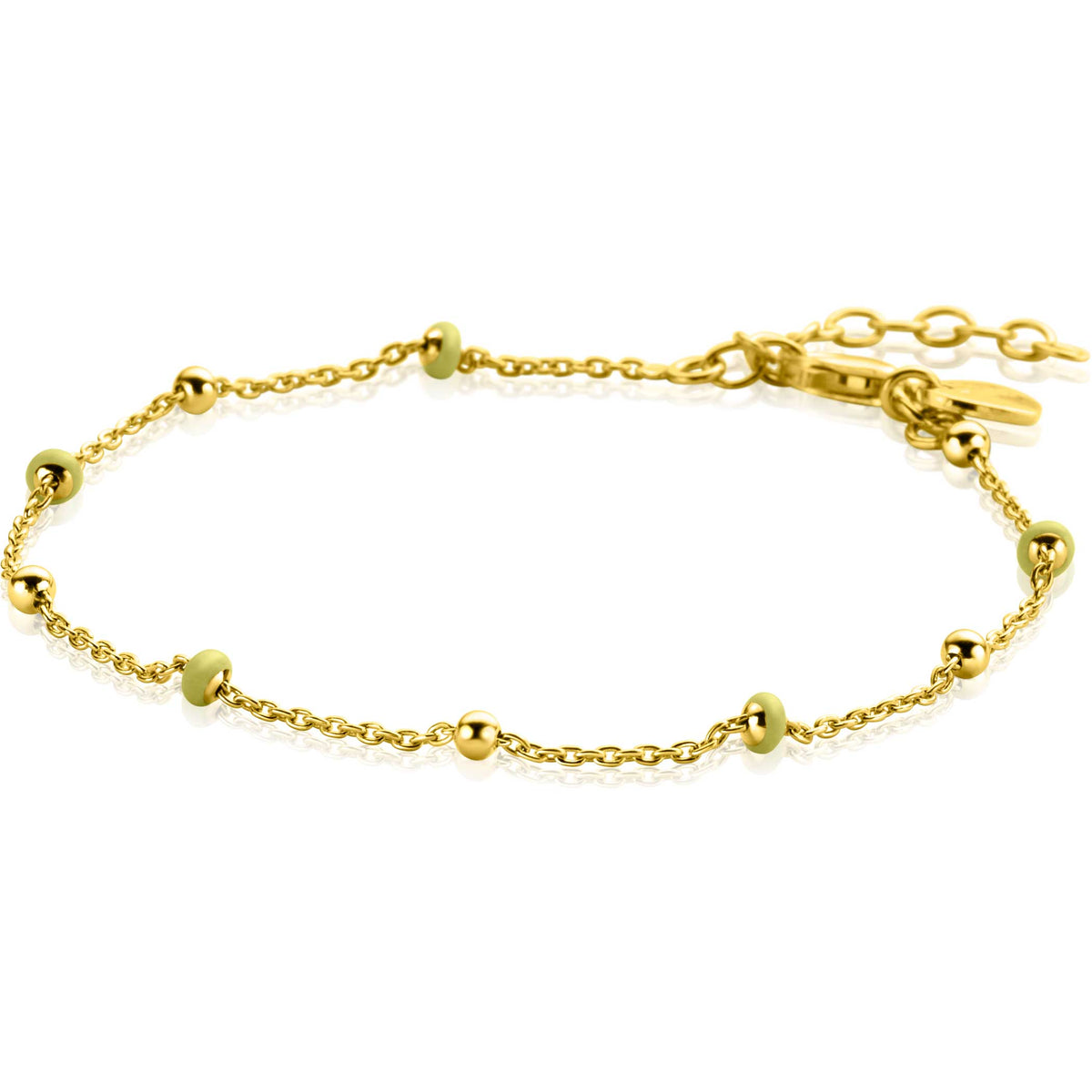 Gouden armband met bolletjes en een verlengkettinkje.