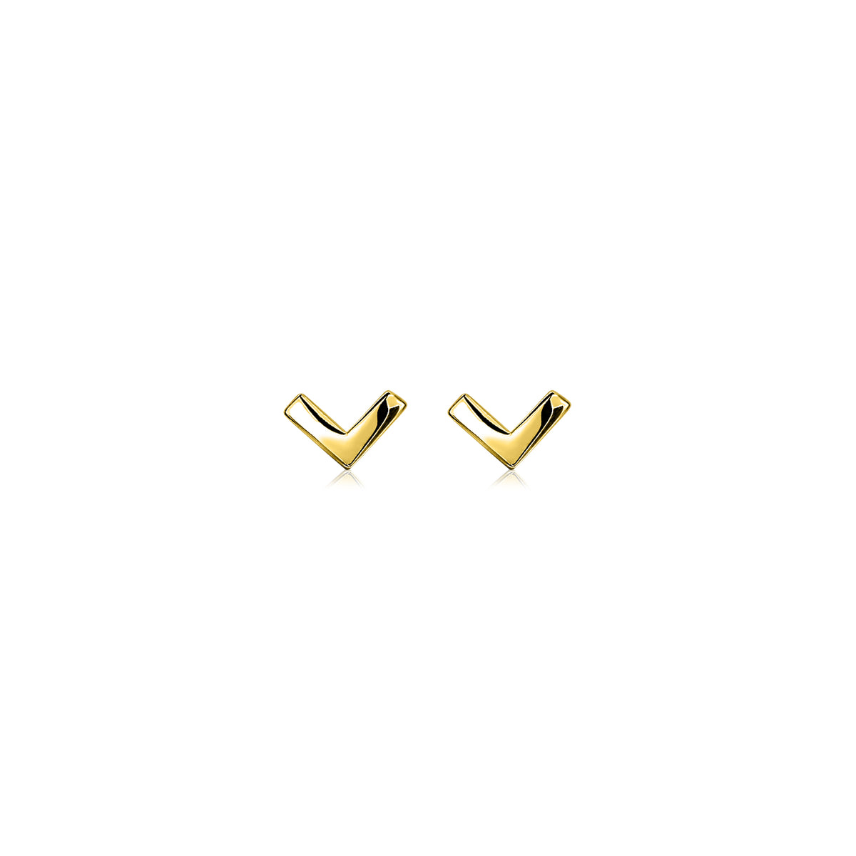 Gouden, geometrische oorbellen met een V-vormige design en glanzende afwerking.