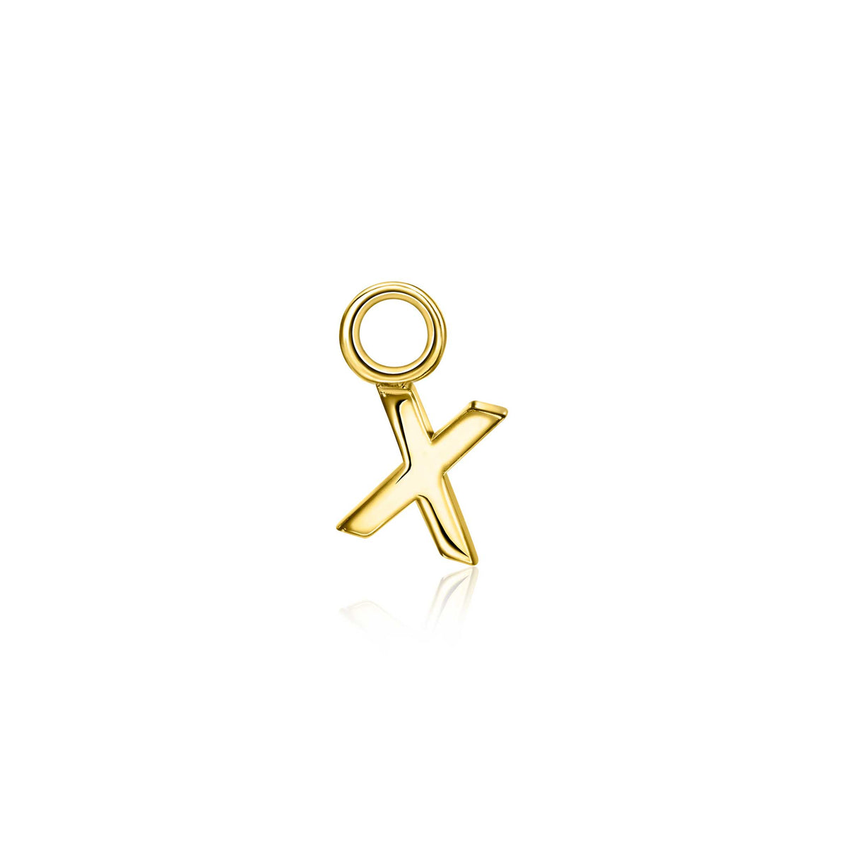 Gouden oorbel in de vorm van een 'X' met een glanzende afwerking.