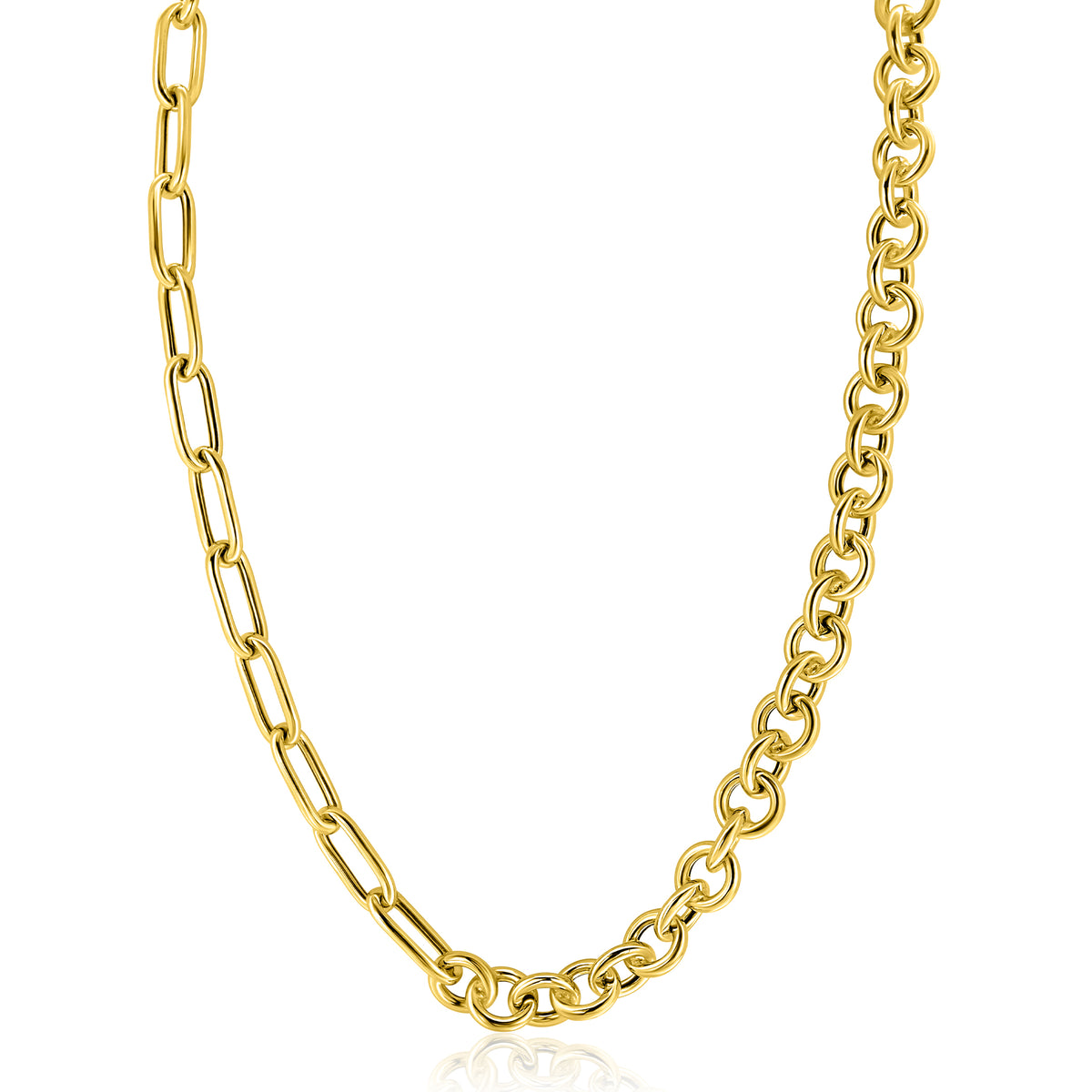 Gouden ketting met een schakeldesign en een glanzende afwerking.