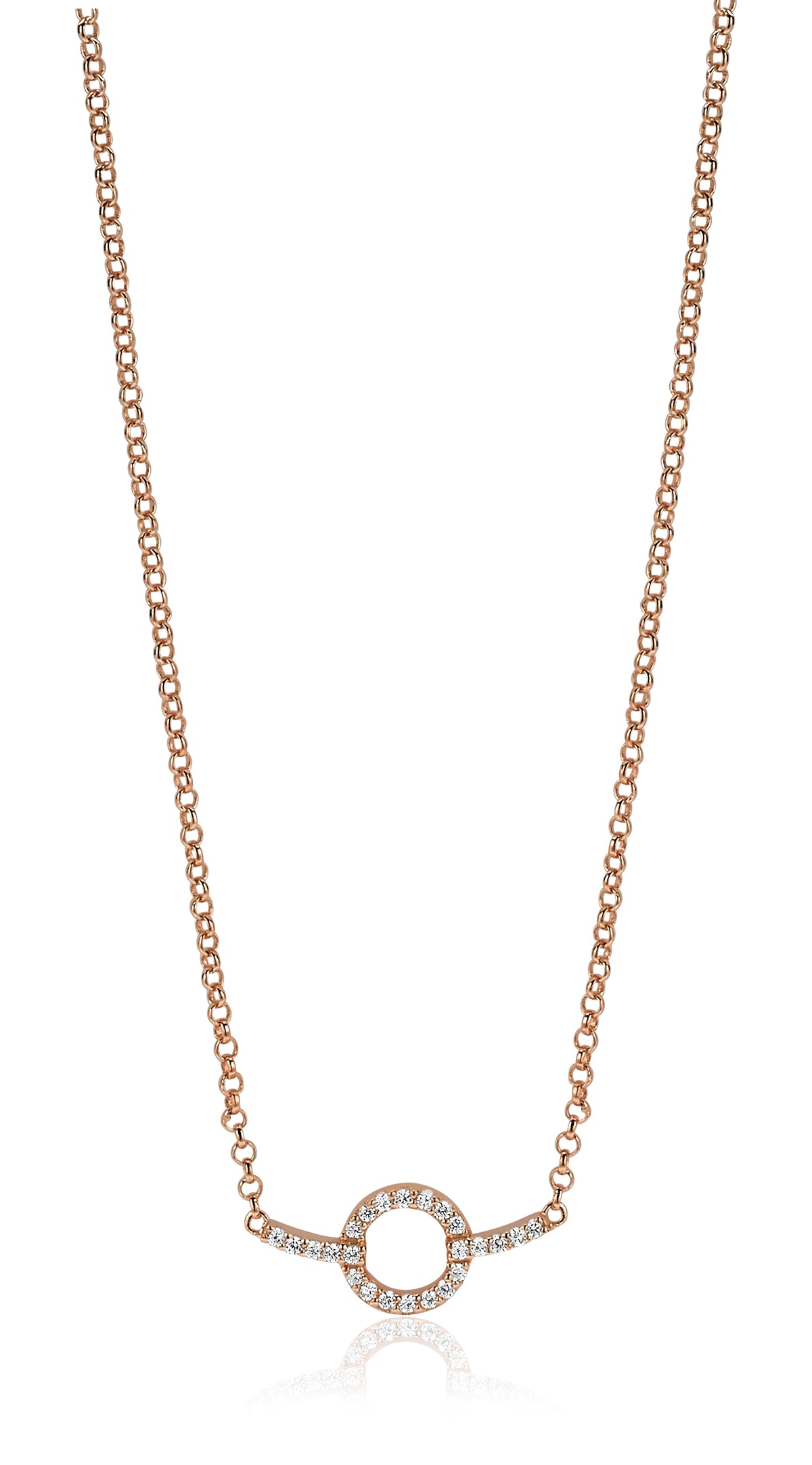 Gouden ketting met een ronde hanger bezet met kleine steentjes en een fijne schakelketting.