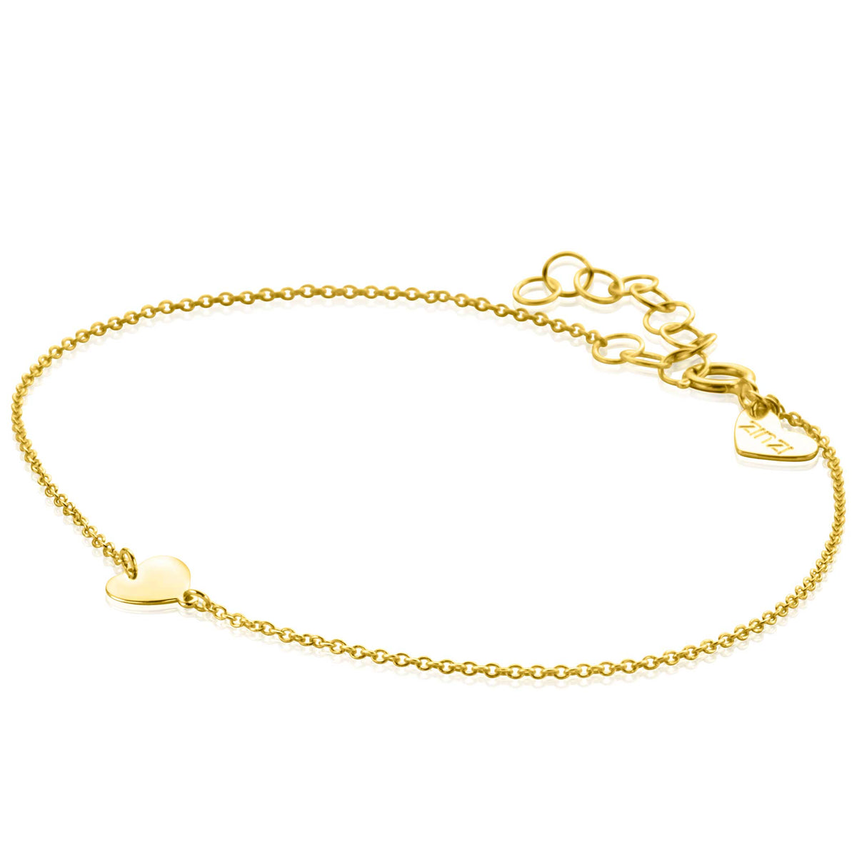 Gouden armband met een fijne schakel en een hartvormig hangertje.